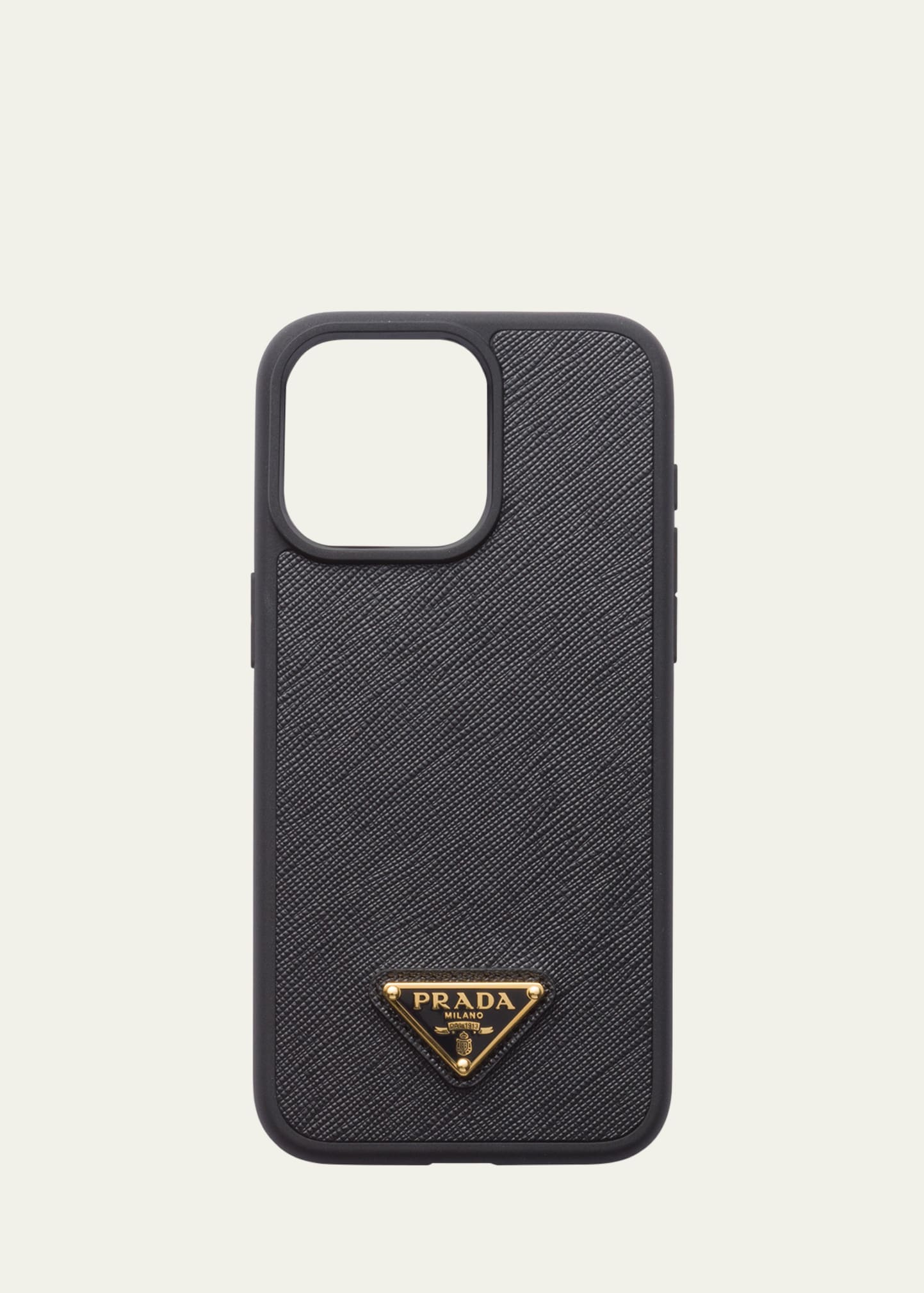 Shop Prada Iphone 15 Pro Max Leather Case In F0002 Nero