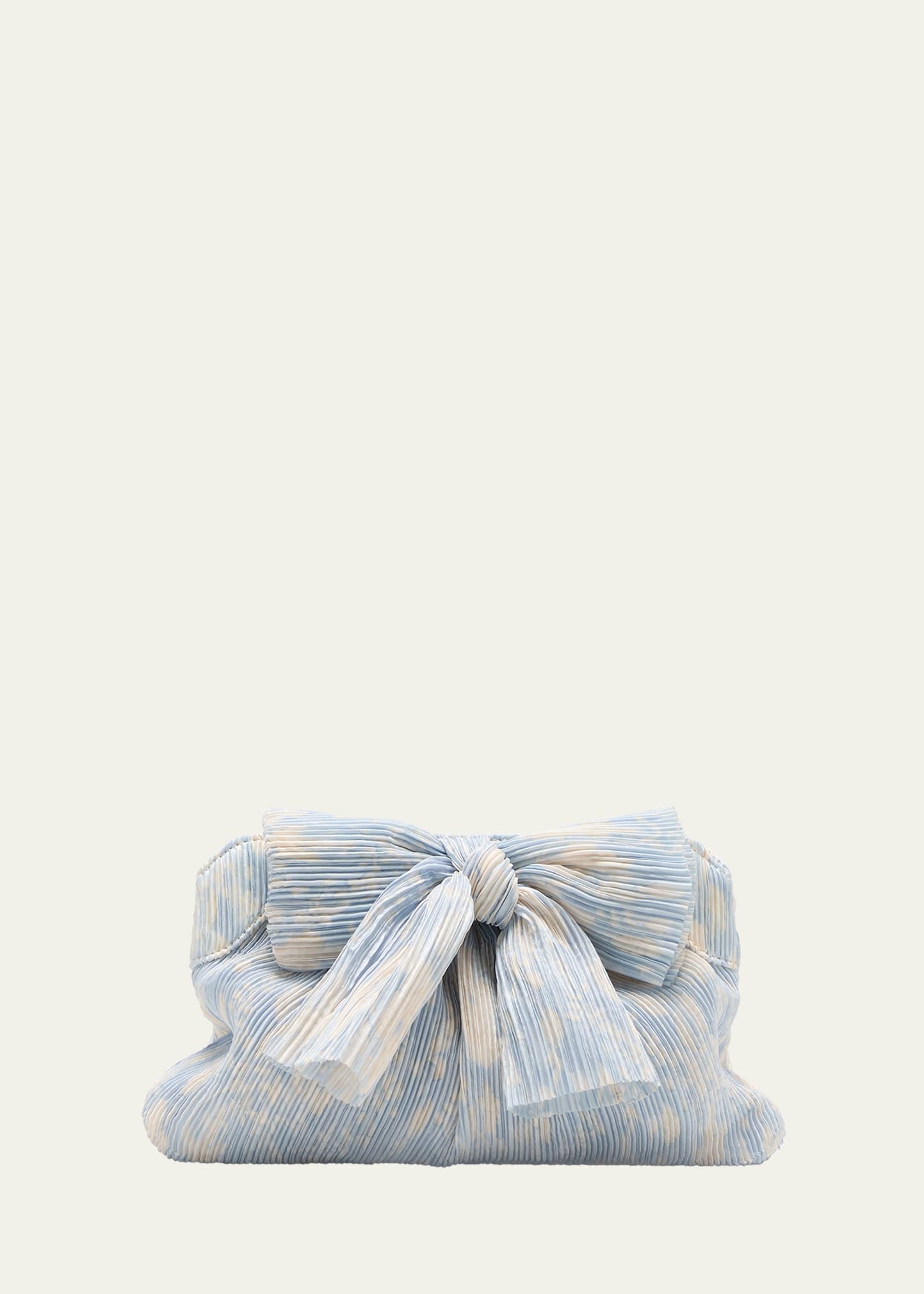 Shop Loeffler Randall Rayne Bow Pleated Clutch Bag In Dusty Blue Floral
