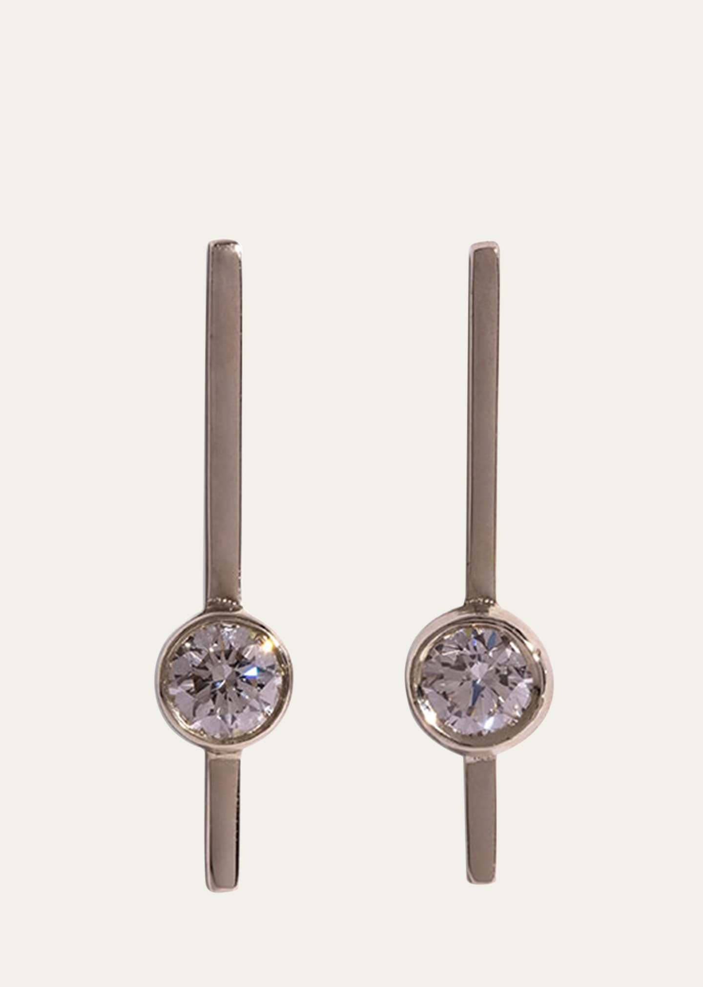 Hollow Out 14k Yellow Gold Diamond Bar Stud Earrings
