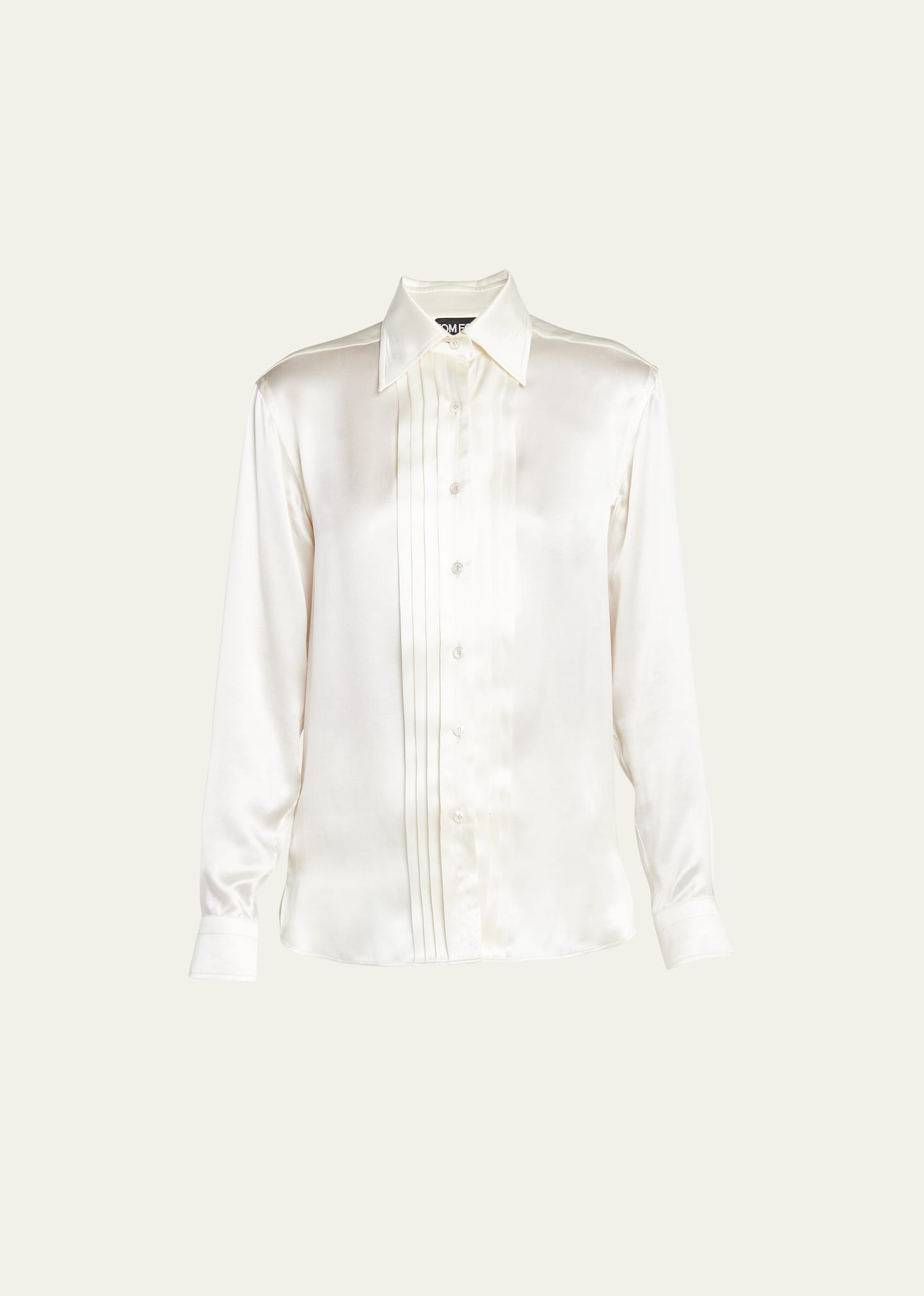 Tom Ford Pleated-placket Fluid Silk Charmeuse Collared Shirt In Off White
