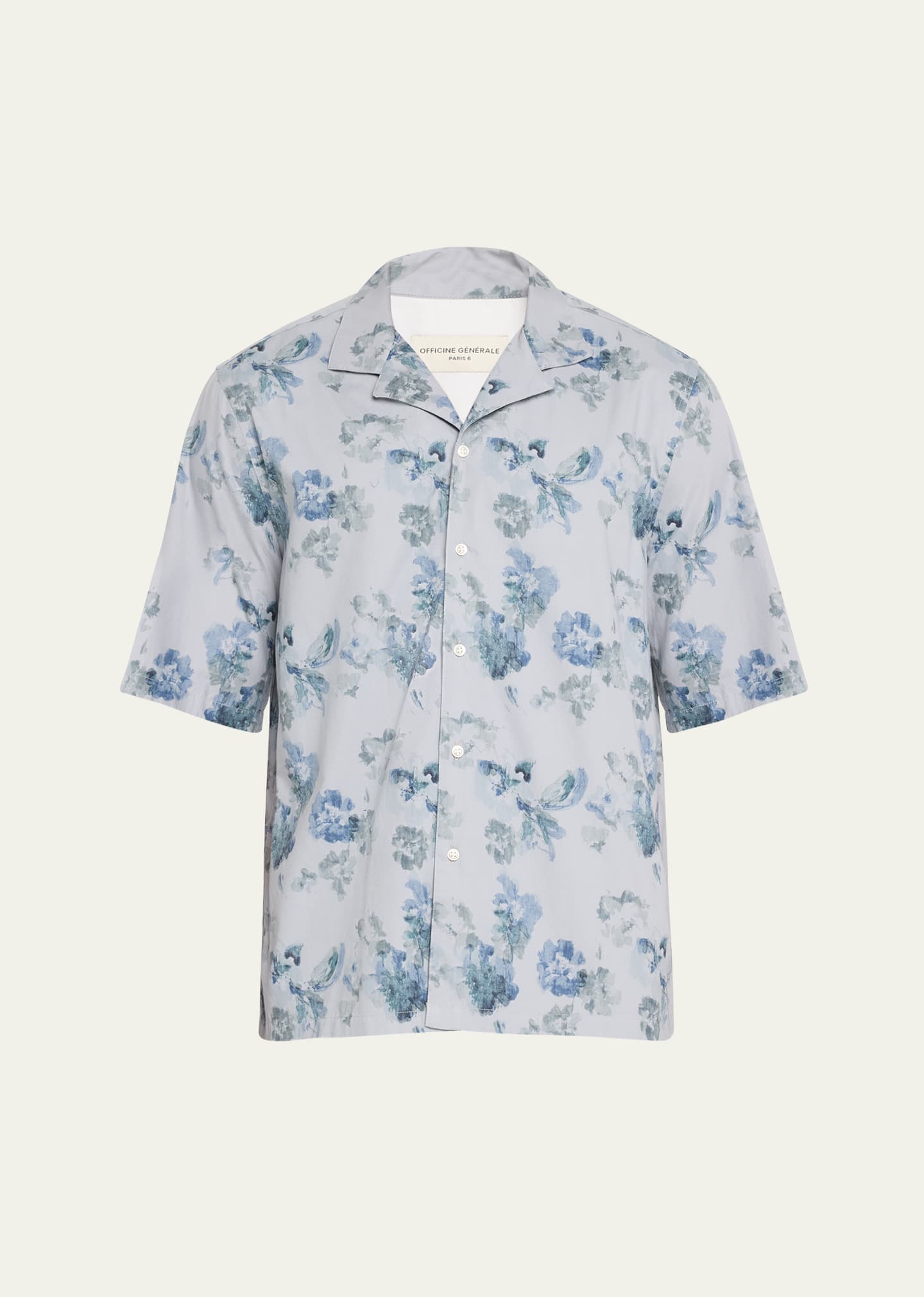 Officine Generale Blue Eren Shirt In Light Blue/grey