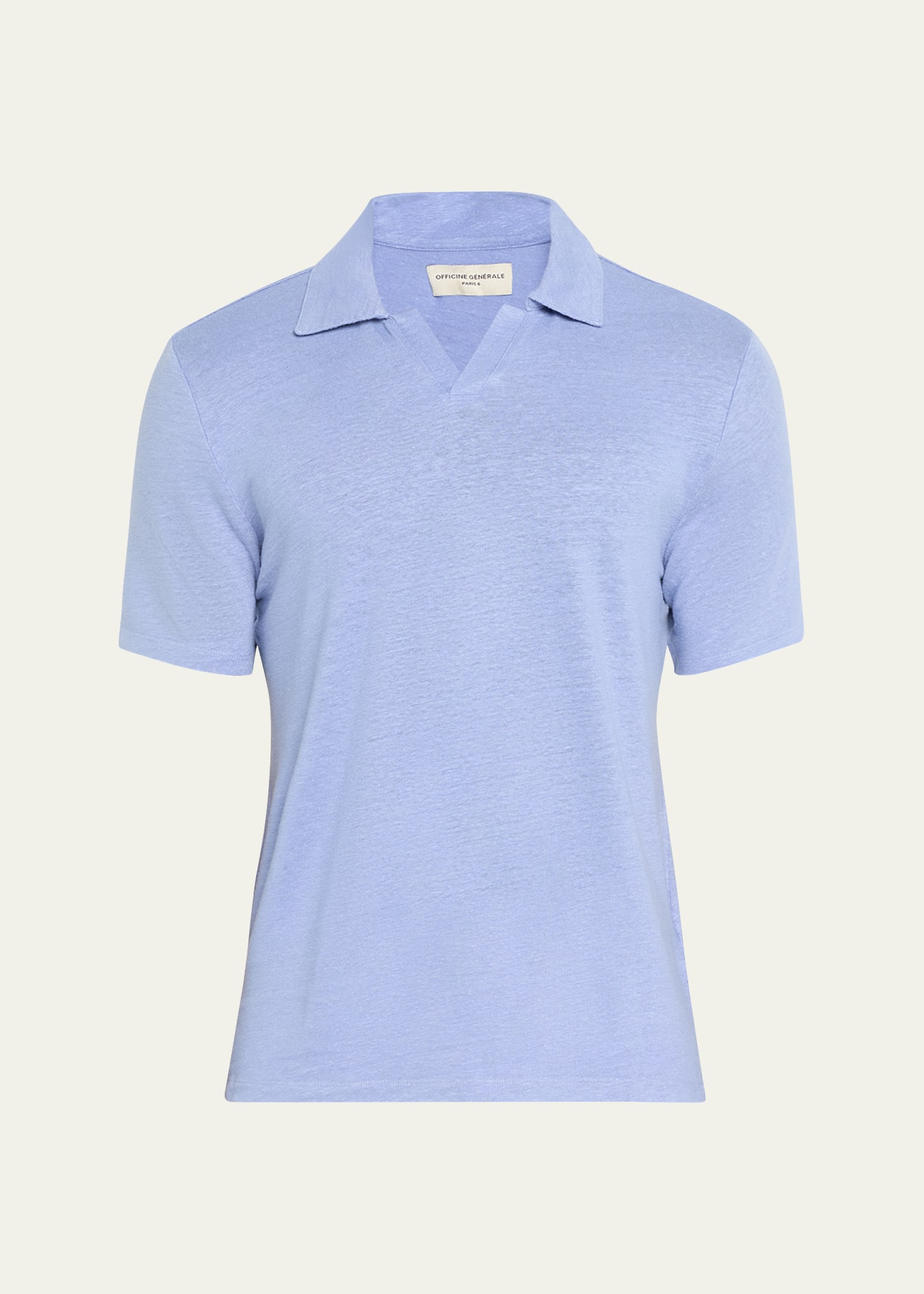 Officine Generale Simon Piece Dyed French Linen Polo Moody Blue