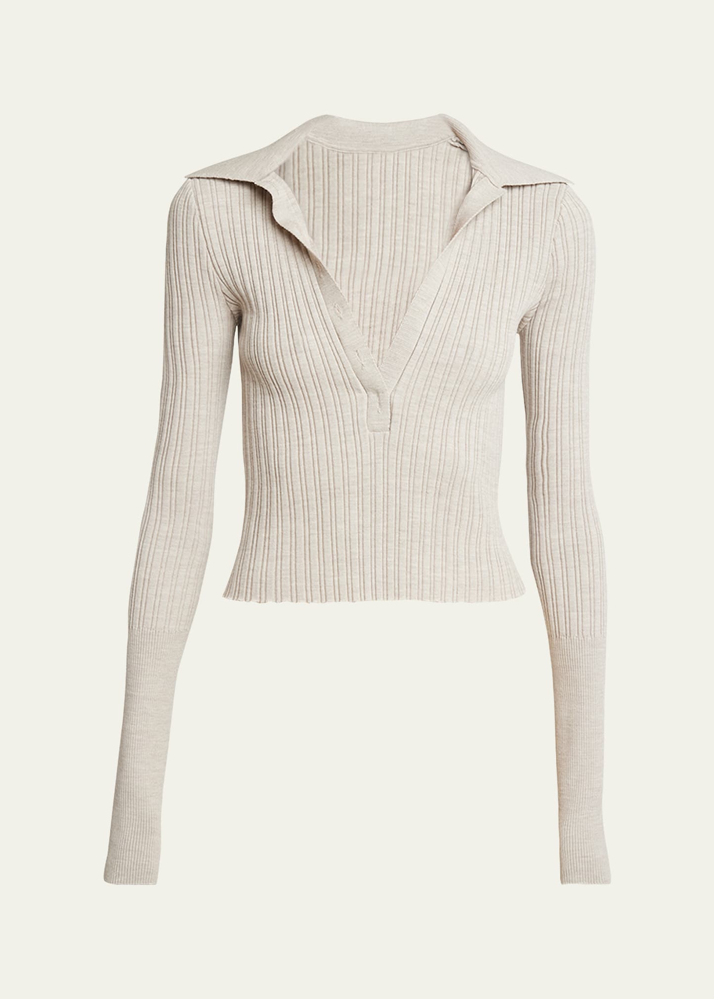 Shop Givenchy Ribbed Polo Long-sleeve Top In Natural Beige