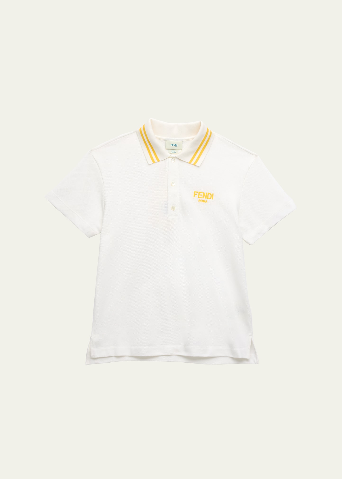 Fendi Kids' Boy's Logo Text Short-sleeve Polo Shirt In F1n94 White Yel