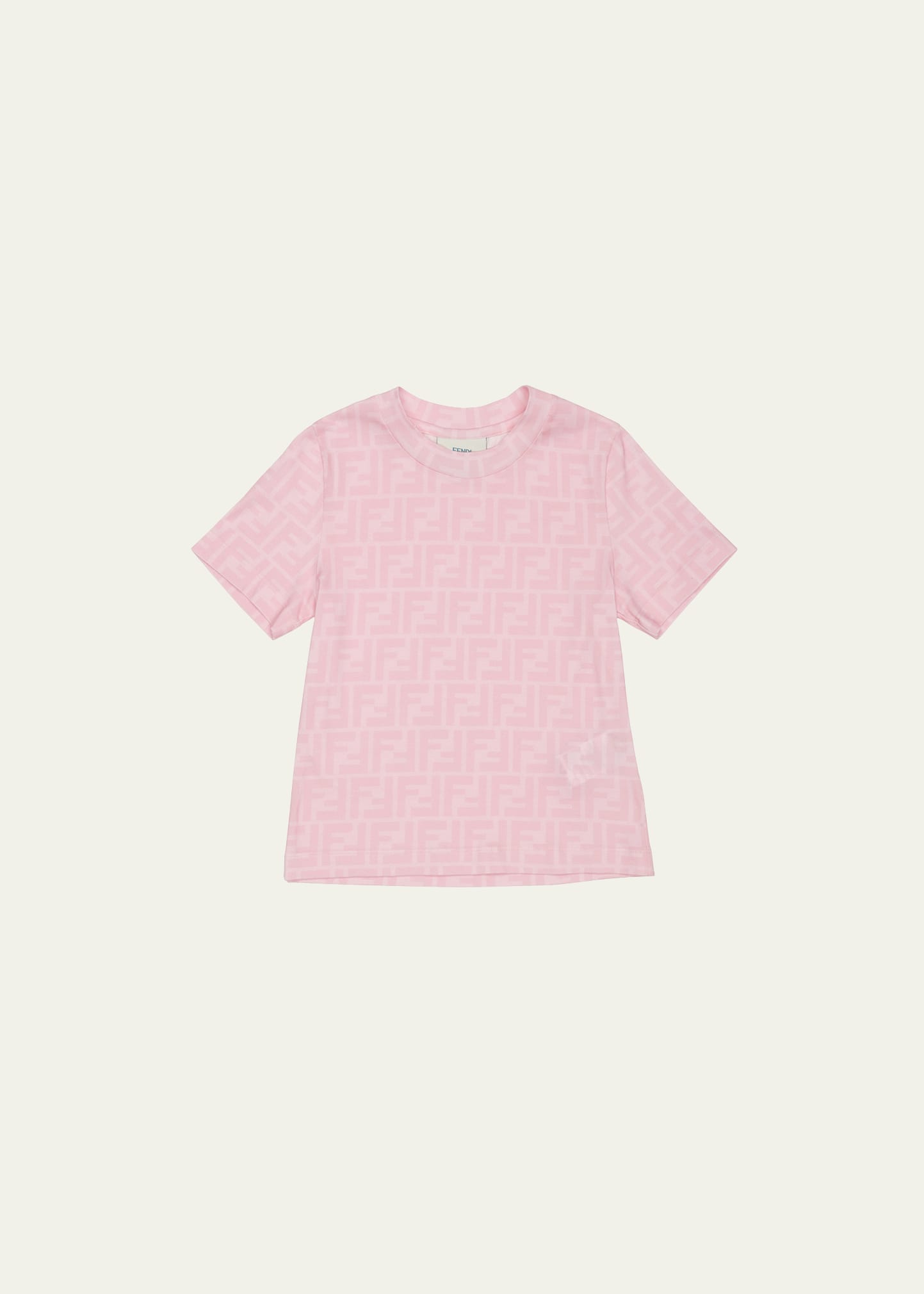 Shop Fendi Girl's Ff-print Crew Short-sleeve Tee In F0qe5 Rosa Conf