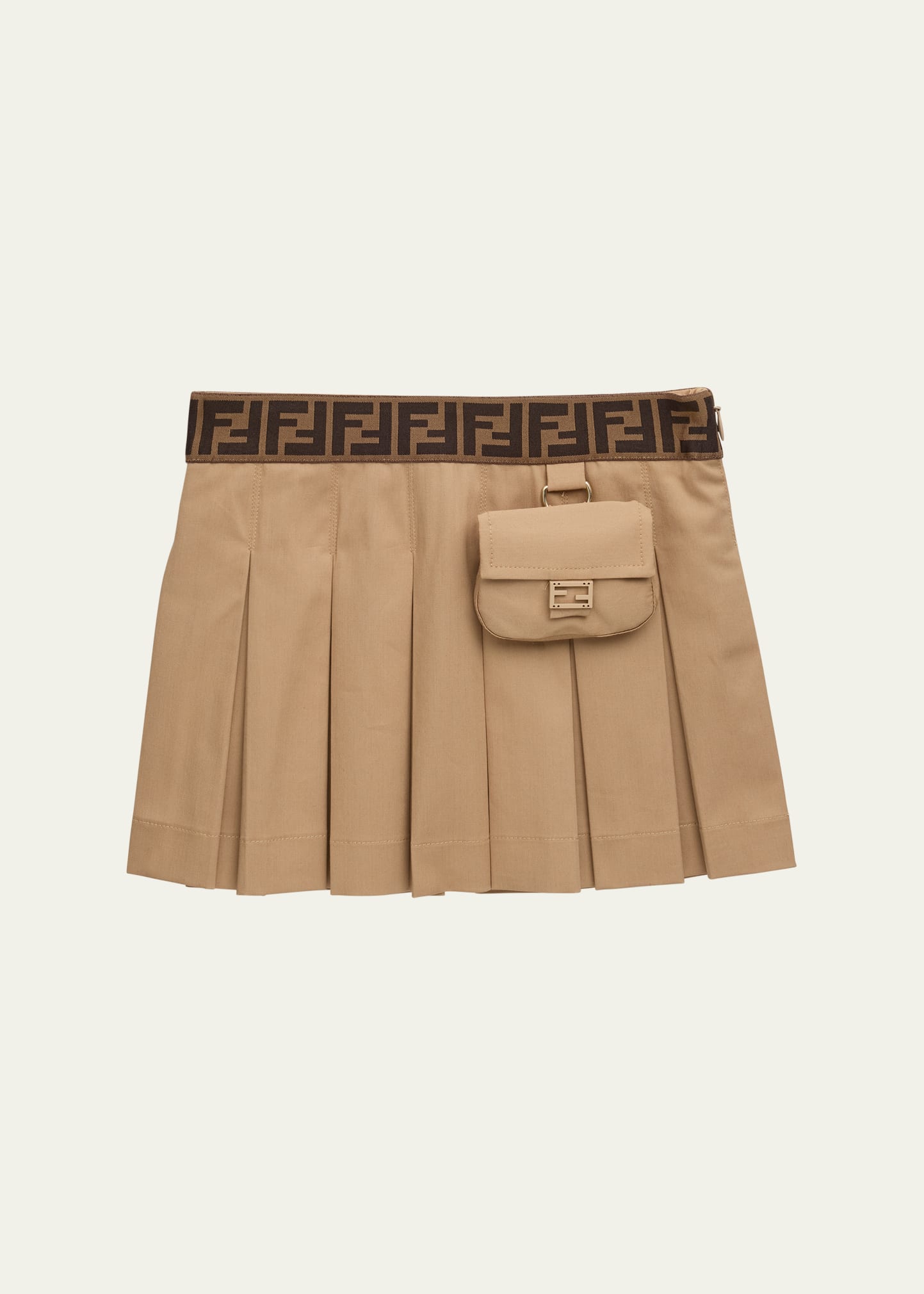 Fendi Kids' Girl's Pleated Ff Mini Skirt With Pouch In F1f4g Trench