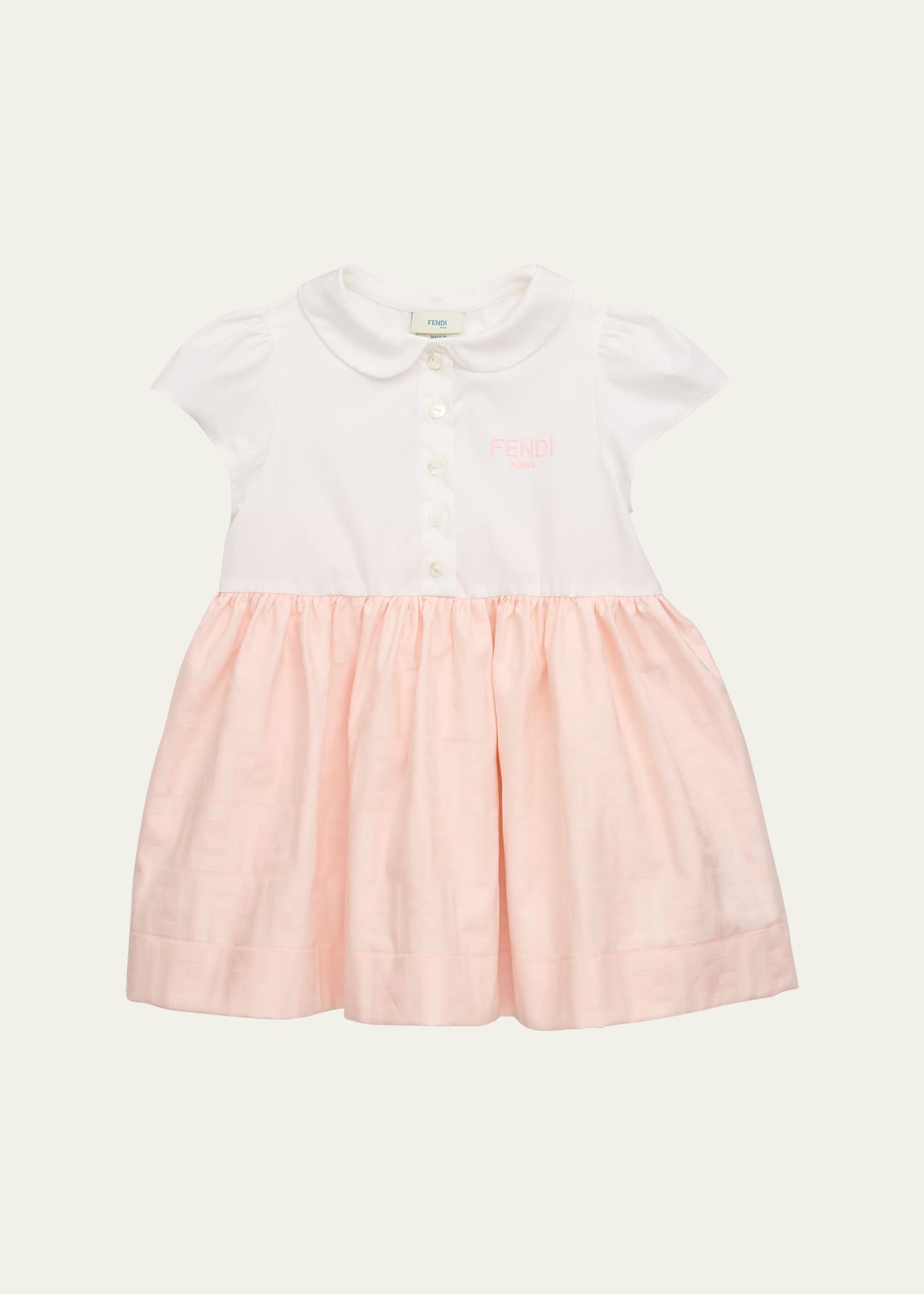 Girl's Short-Sleeve FF Skirt Button-Front Dress, Size 6M-24M