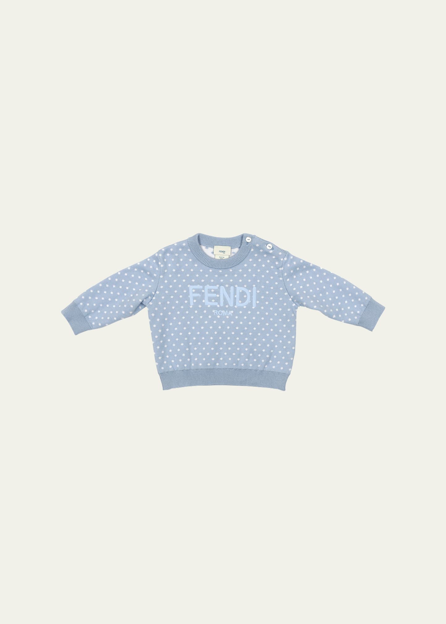 Fendi Kid's Dot Allover Knit Long-sleeve Top In F19j4 Blue
