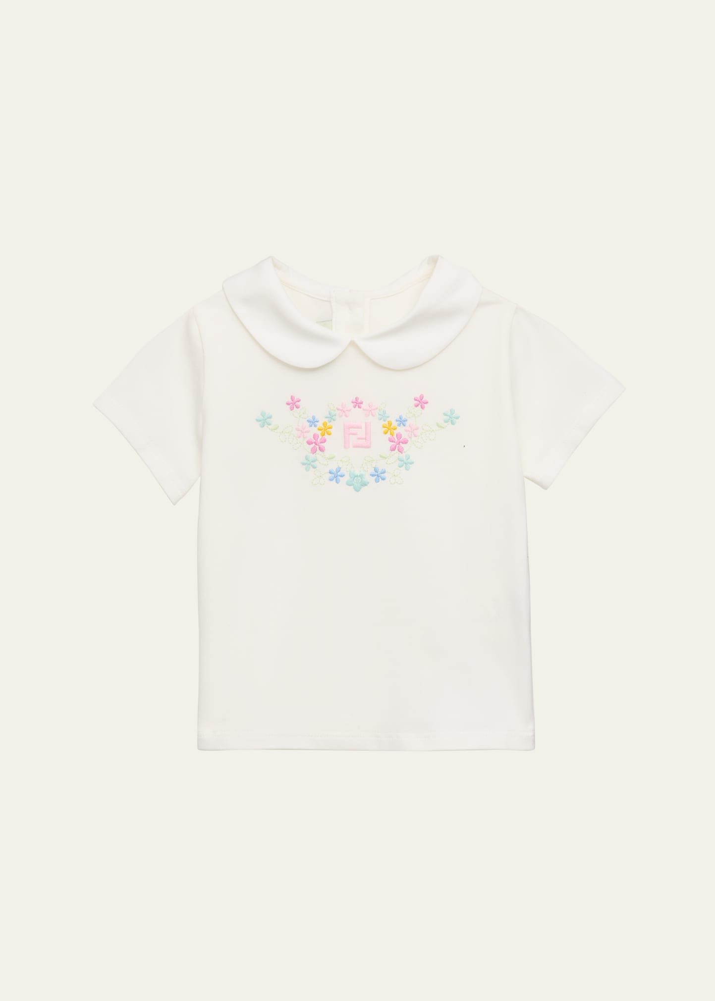 Girl's Embroidered Short-Sleeve Jersey Stretch T-Shirt, Size 9M-24M