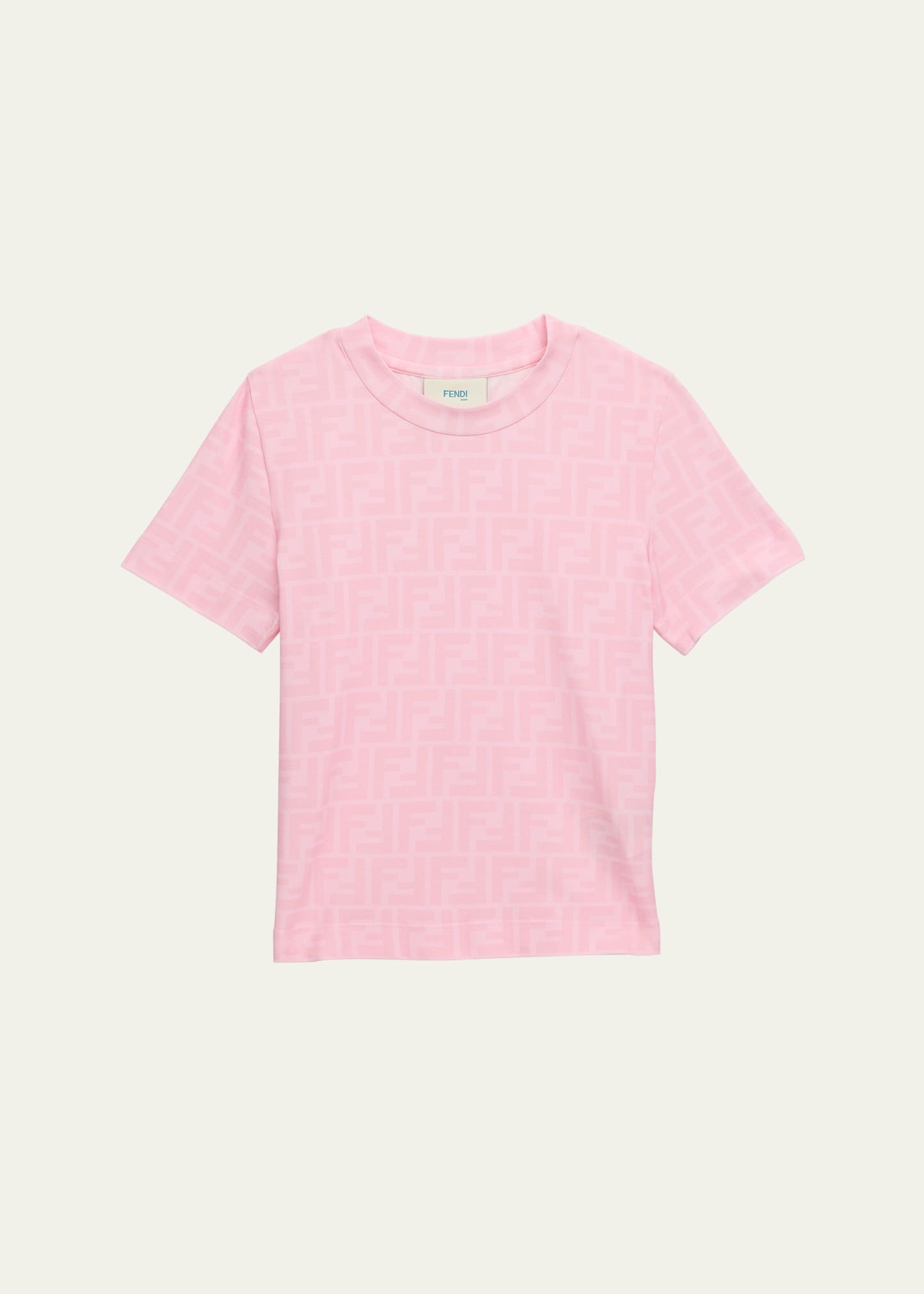 Shop Fendi Girl's Ff Allover Pattern Short-sleeve Tee In F0qe5 Rosa Conf