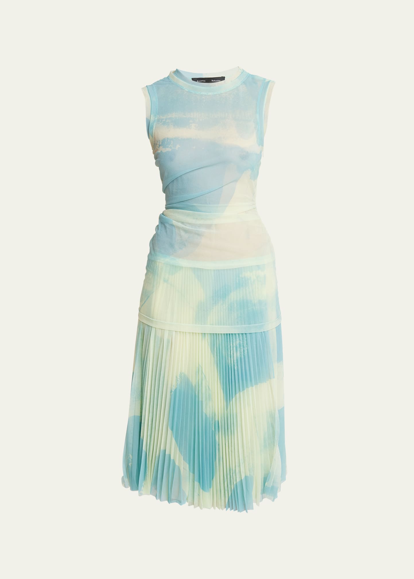 Proenza Schouler Zoe Printed Jersey Pleated Dress In Cyan