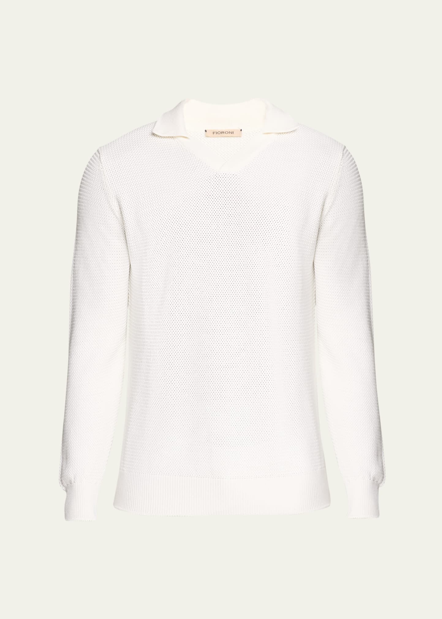 Long-Sleeve Cotton-Silk Polo Sweater