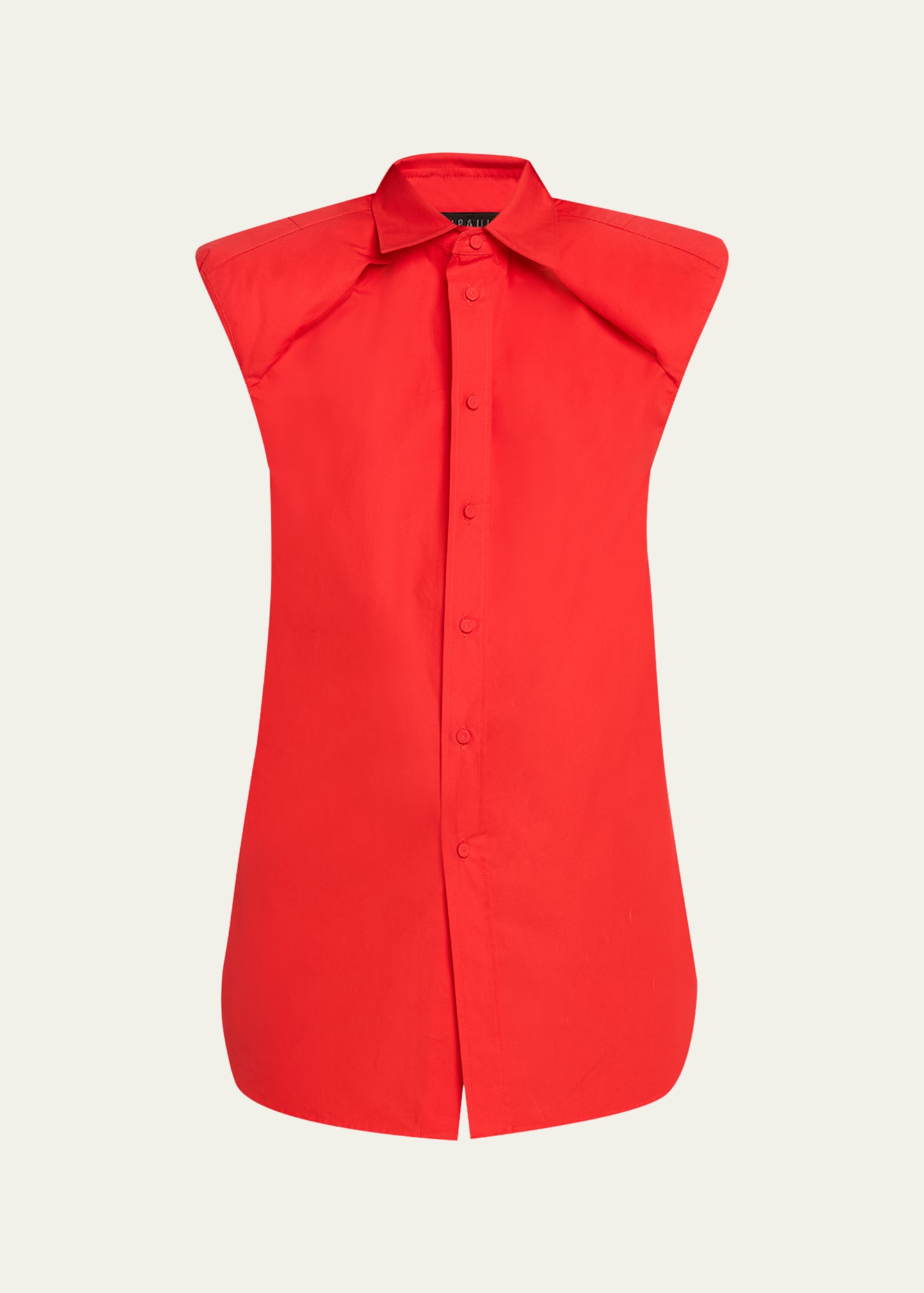 Alainpaul Structured Shoulder Poplin Button Down Blouse In Red