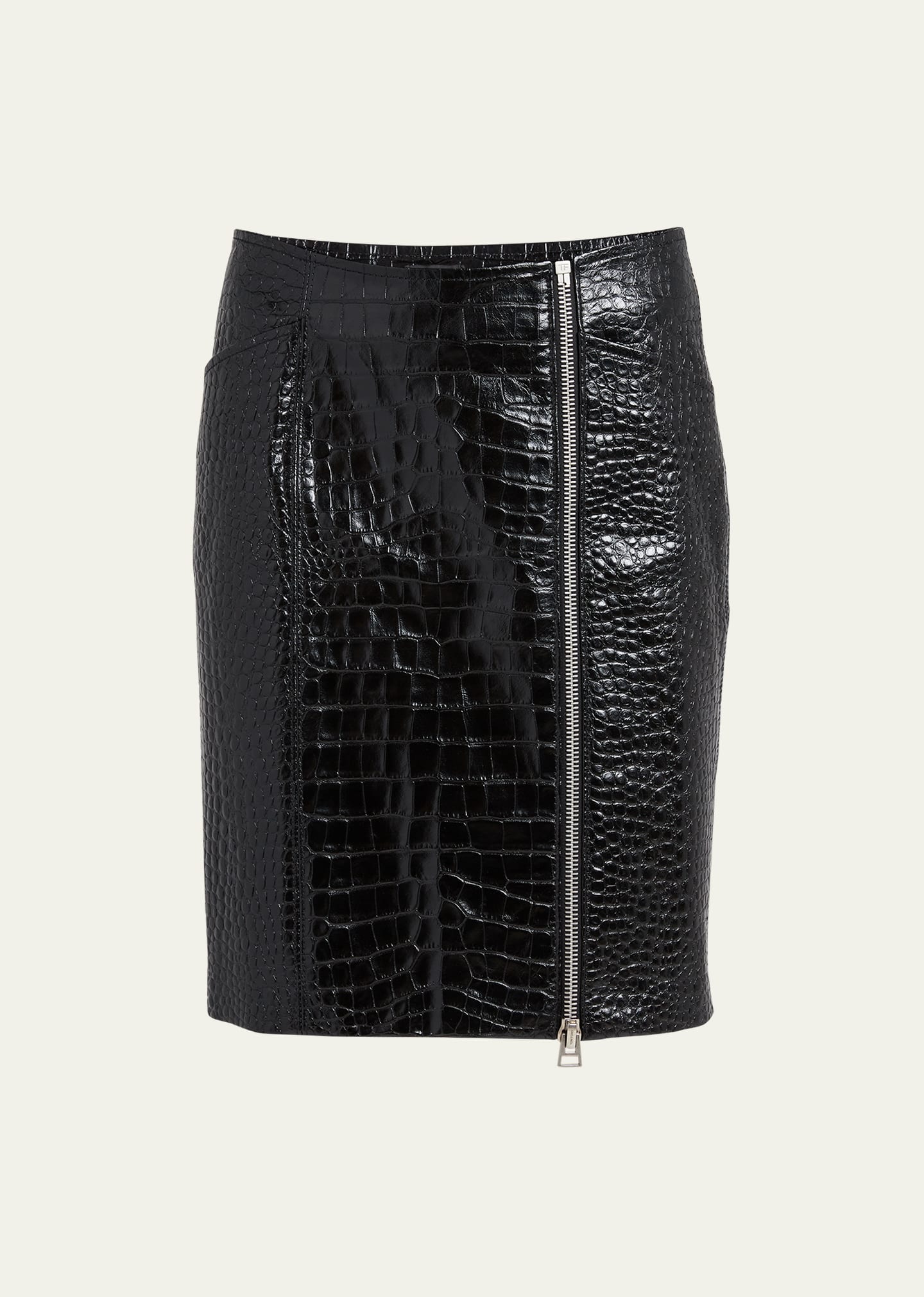 Shop Tom Ford Croc-embossed Leather Side Zip Skirt In Black