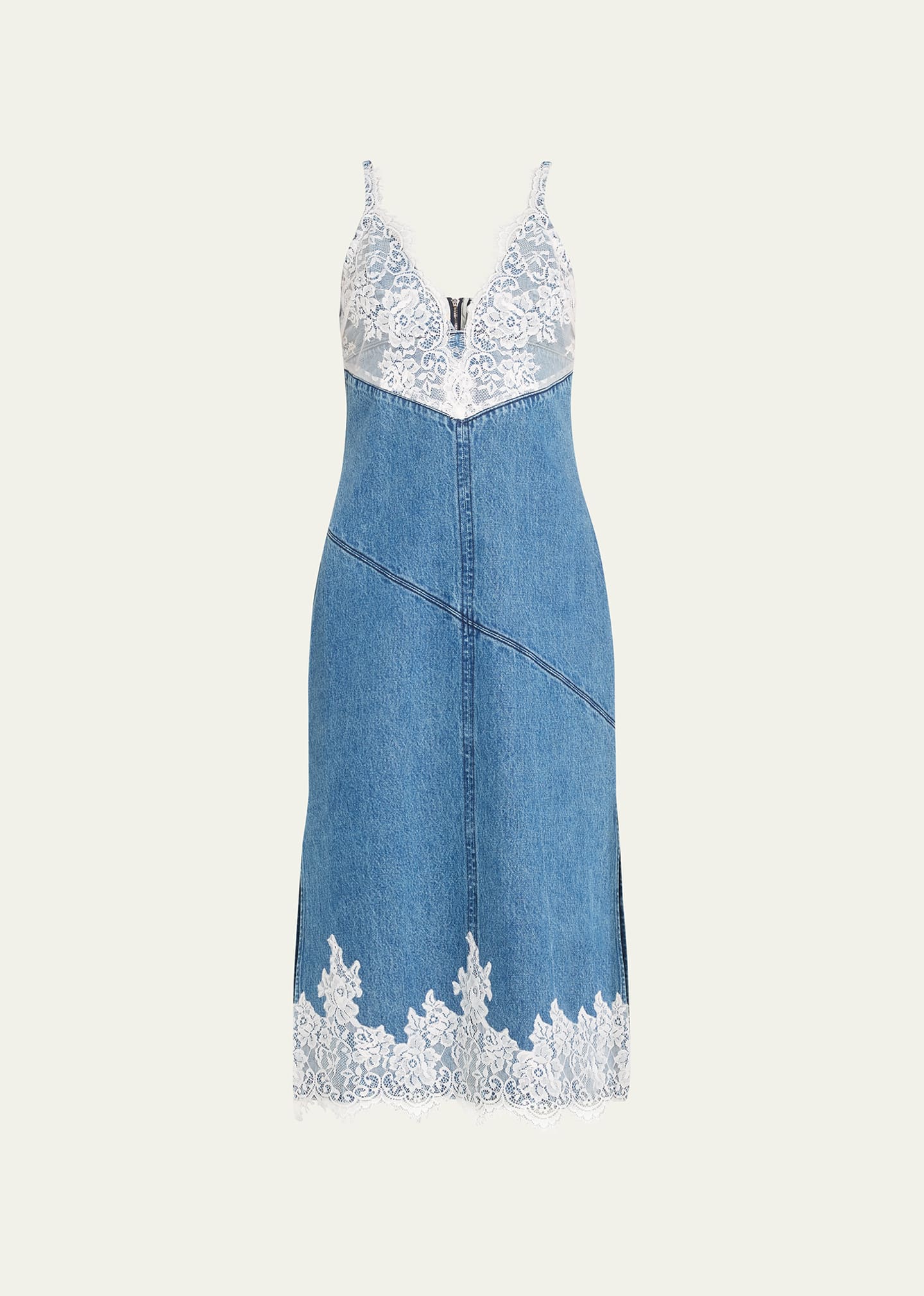 Lace and Denim Midi Slip Dress