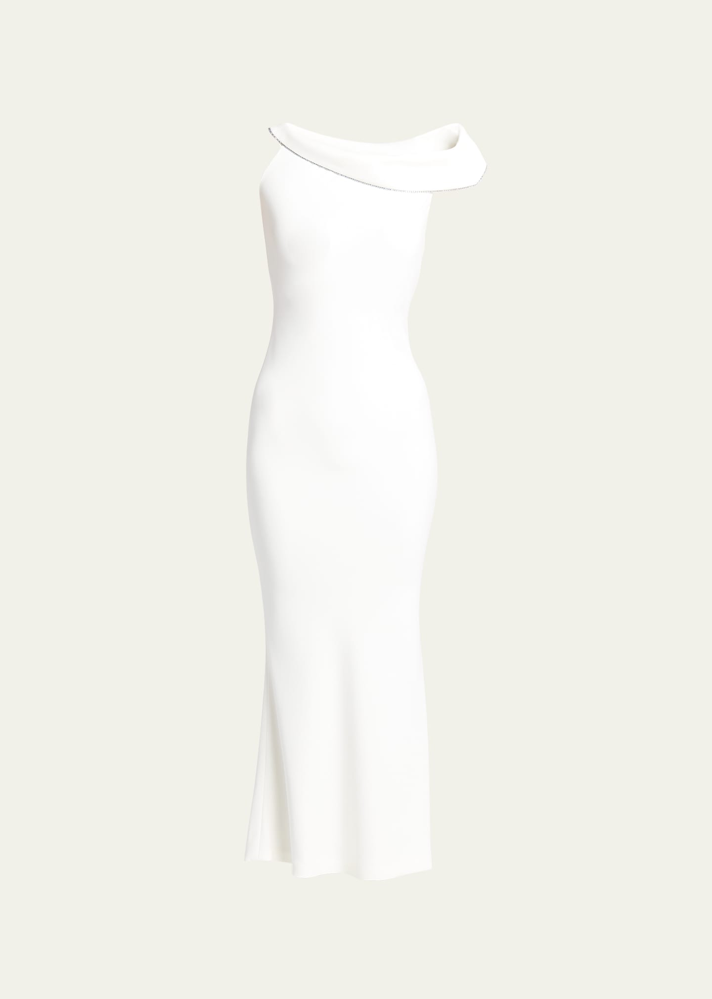 Shop Giorgio Armani Off-shoulder Satin Crystal Trim Gown In Solid White
