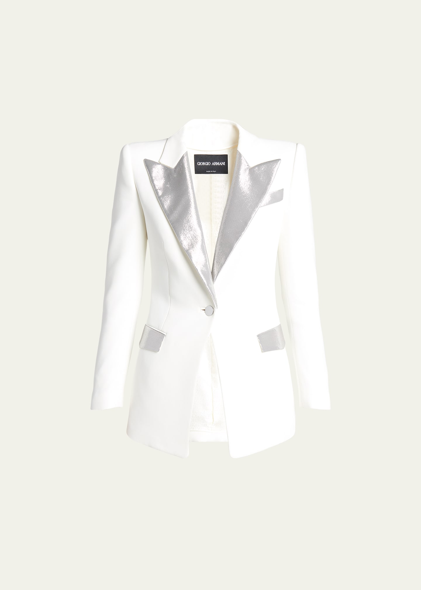 Shop Giorgio Armani Lame Silk Tuxedo Jacket In Ivory