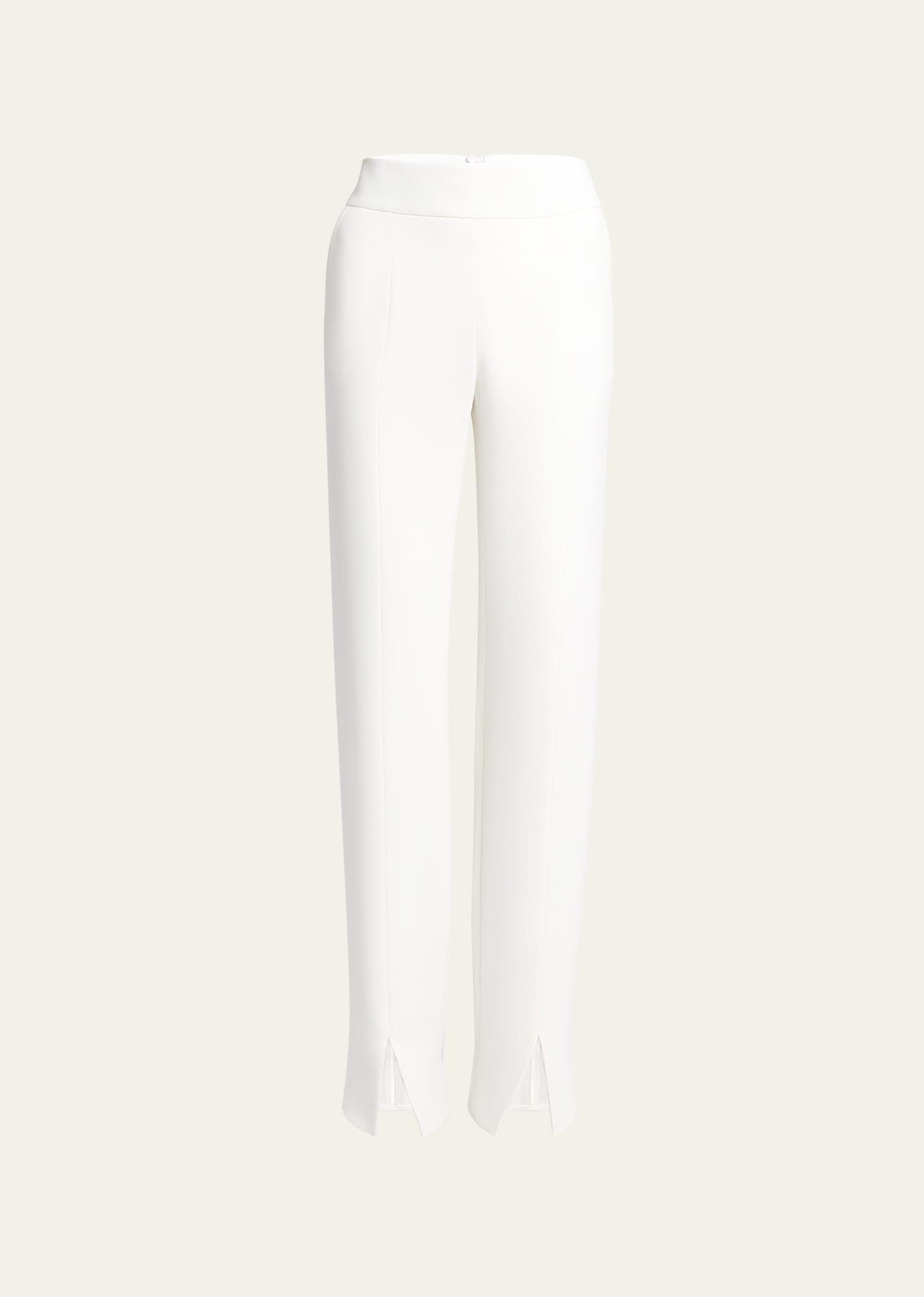 Shop Giorgio Armani Split Front Straight-leg Silk Trousers In Ivory