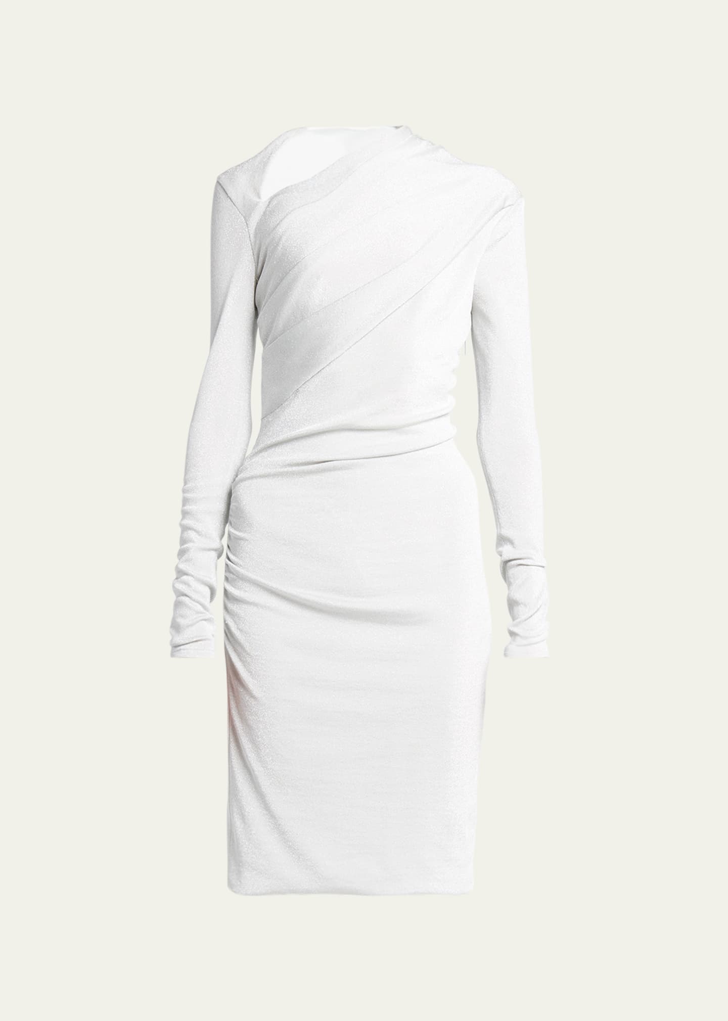 Shop Giorgio Armani Metallic Ruched Jersey Mini Dress In Silver