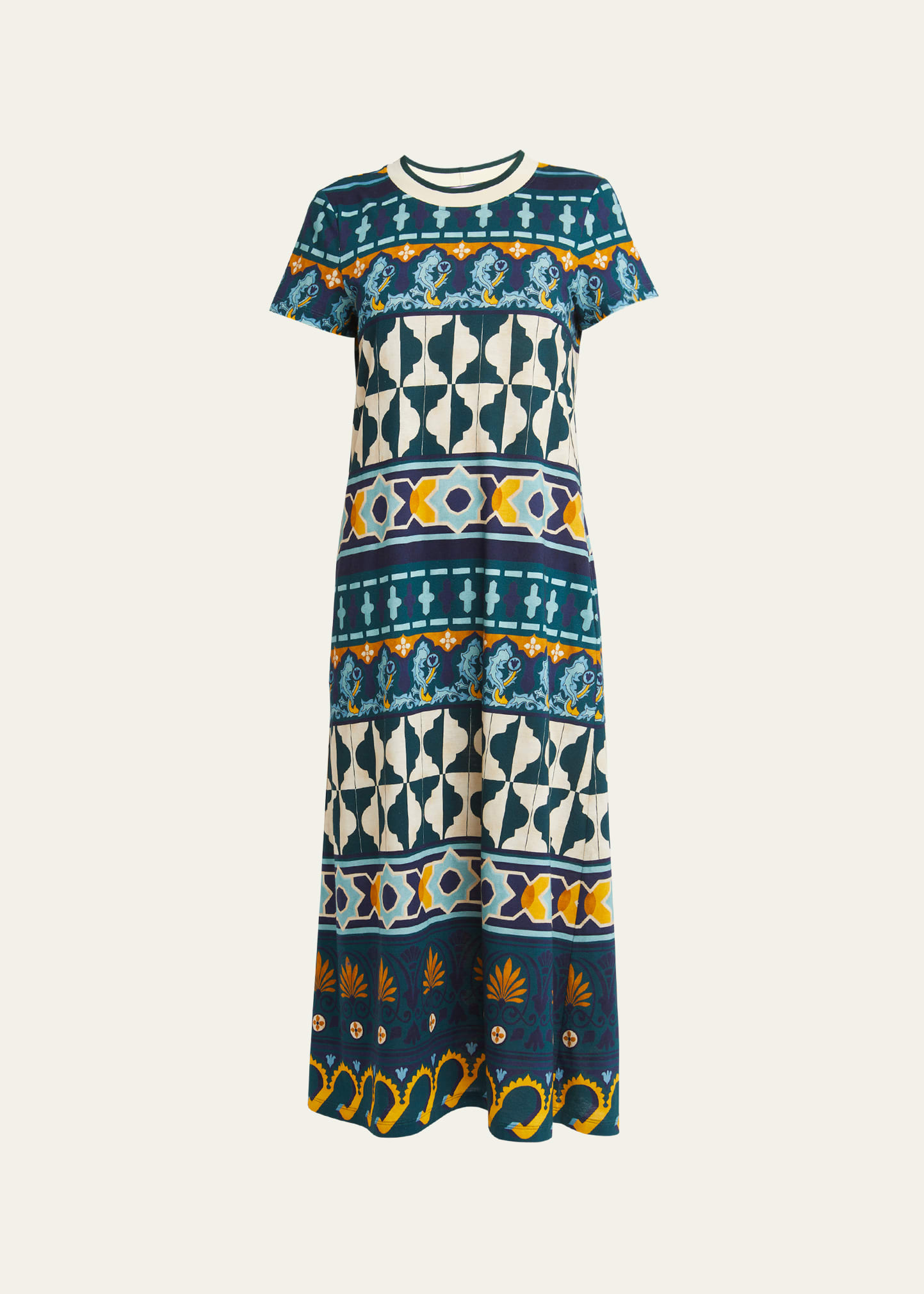 La Doublej Geometric-pattern Cotton Dress In Open Blue