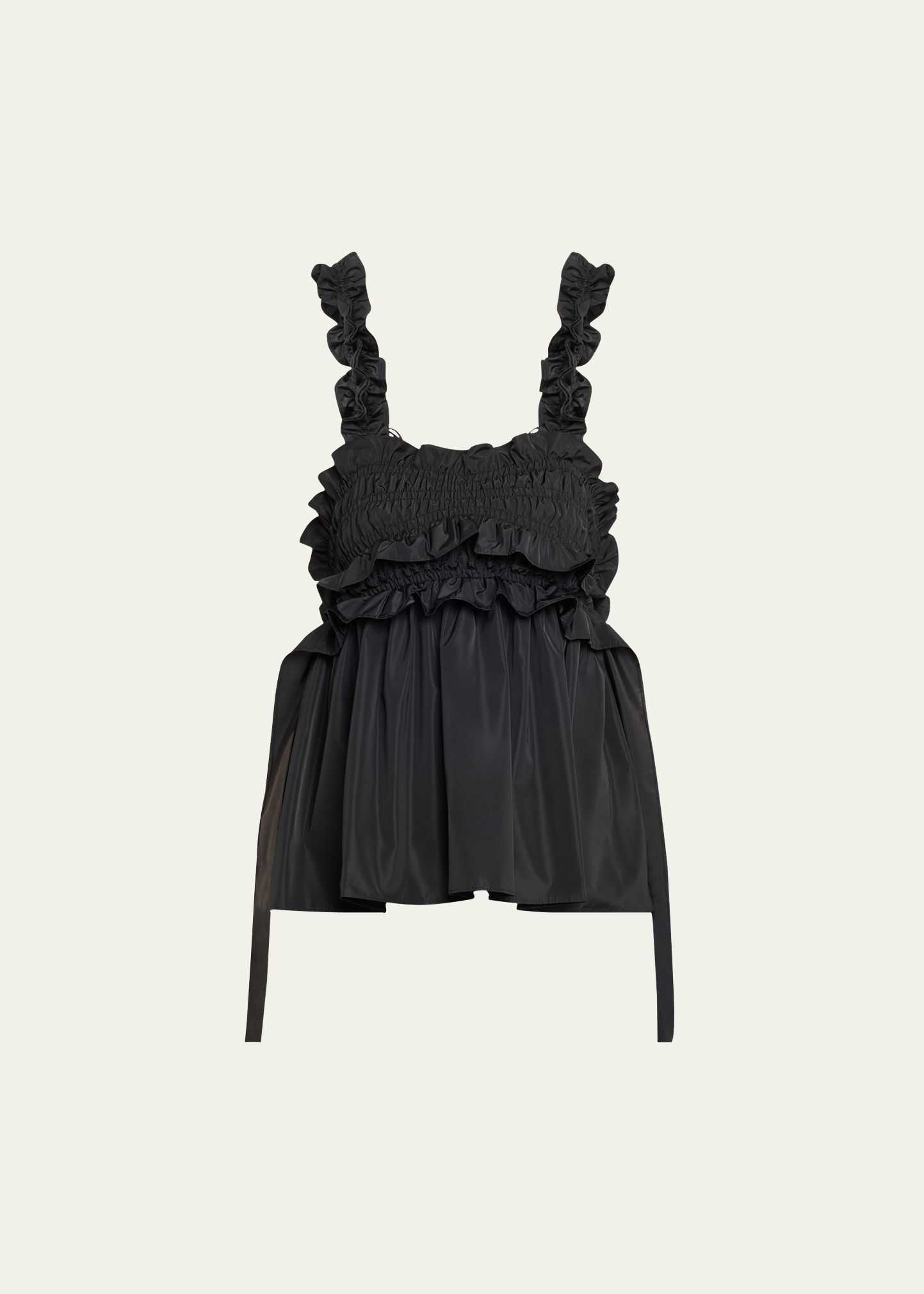 Shop Cecilie Bahnsen Gia Smocked Ruffle Strap Top In Black