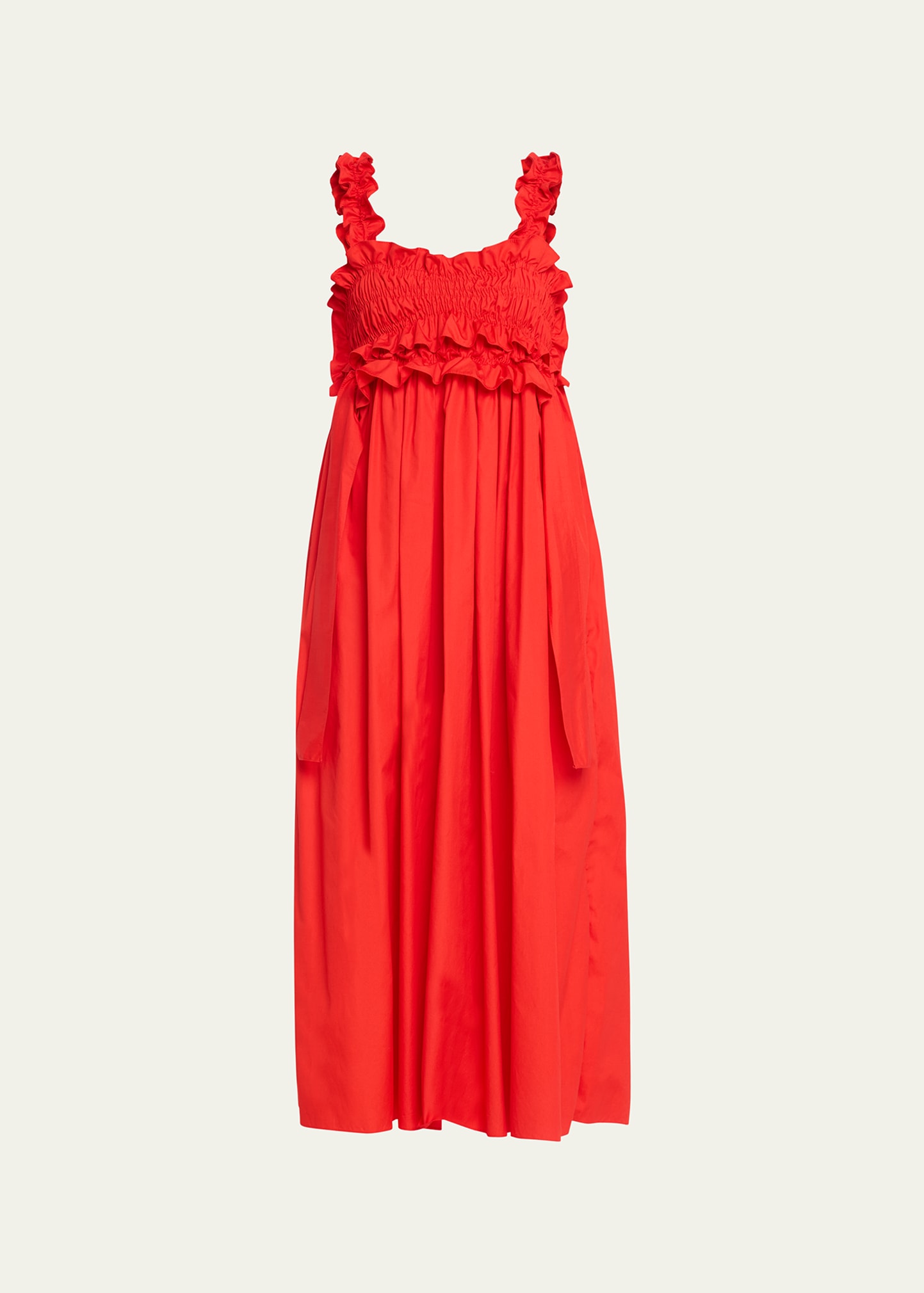 Shop Cecilie Bahnsen Giovanna Ruffle Smocked Dress In Poppy Red