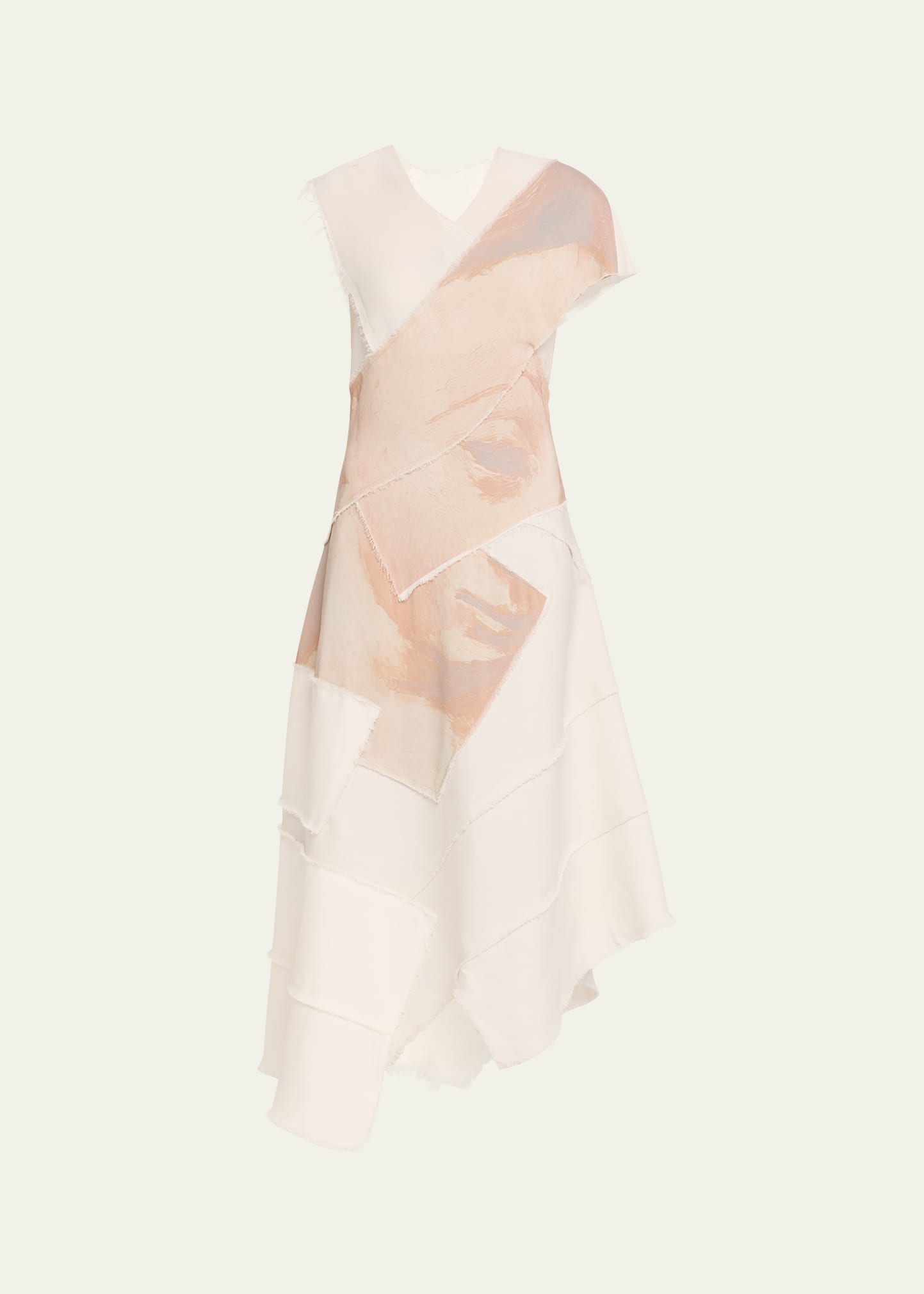 Zomer Rpablo Asymmetric Panel Fringe Dress In Light Grey White