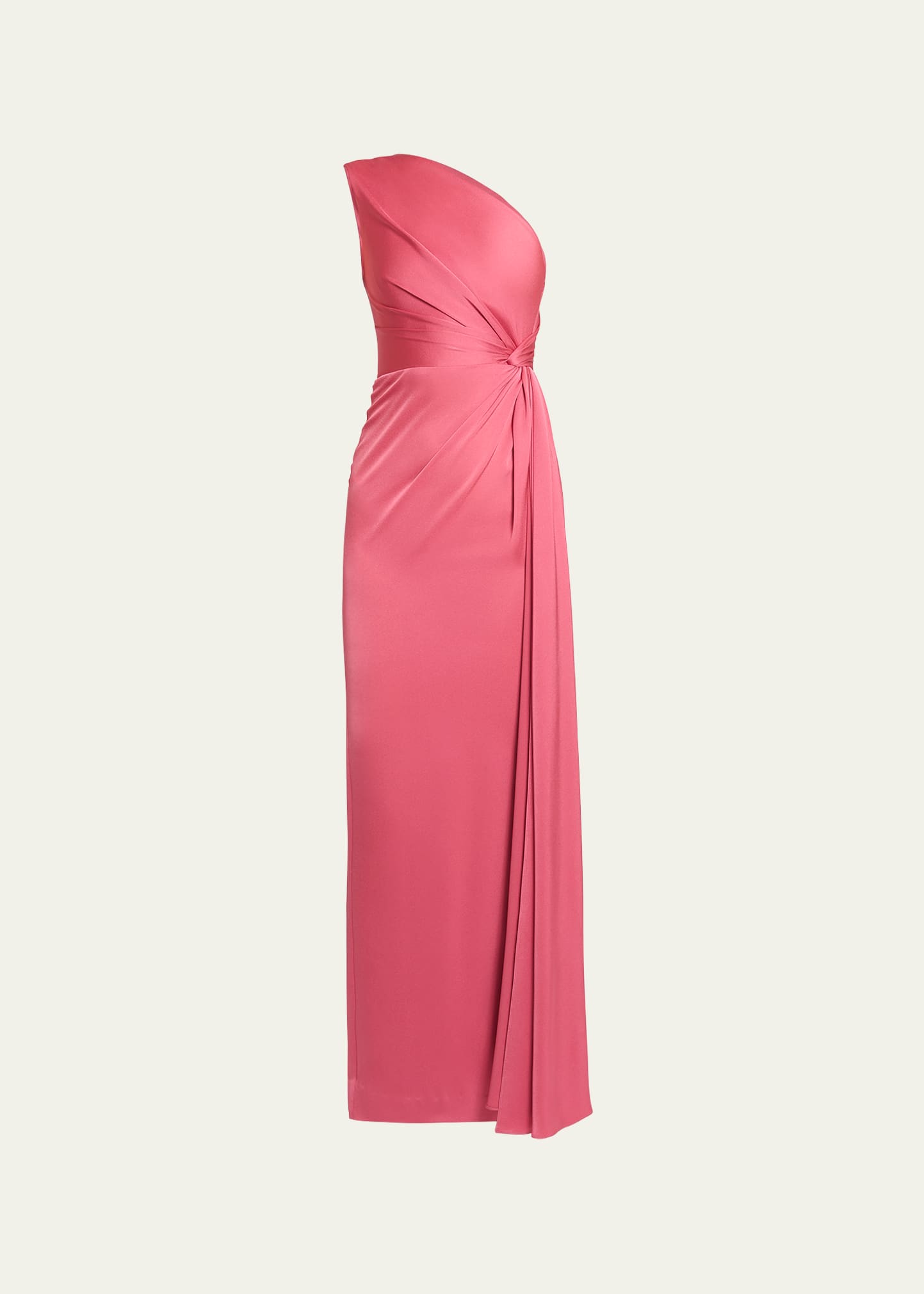 Alex Perry One-shoulder Twisted Satin Crepe Column Gown In Garnet Rose
