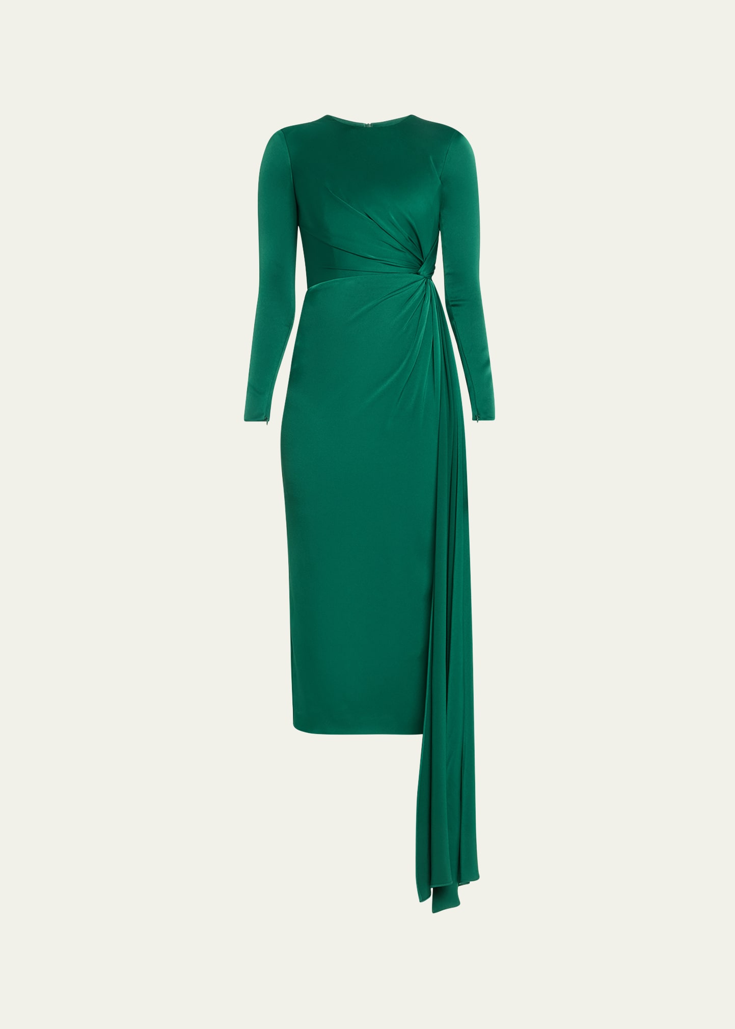 Alex Perry Twisted Satin Crepe Midi Dress With Draped Panel In Emerald