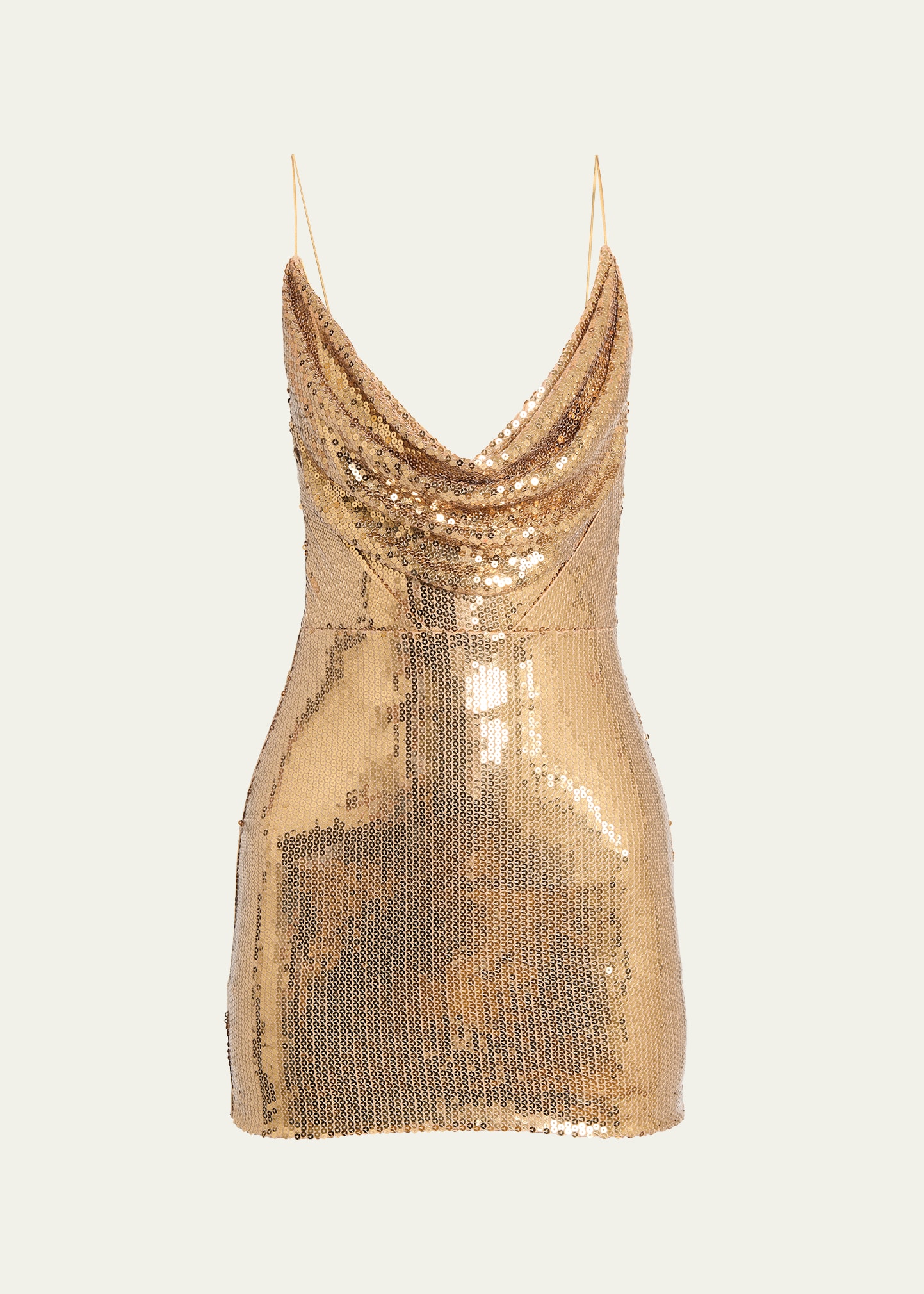 Shop Alex Perry Sequin Cowl-neck Sleeveless Mini Dress In Gold