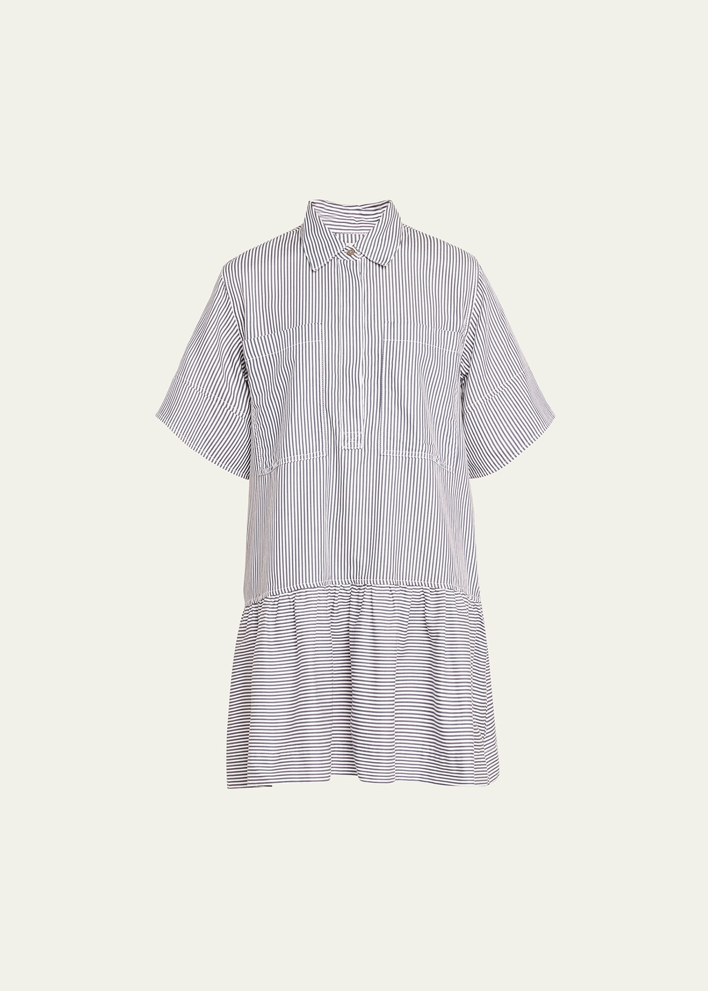Shop Simkhai Cris Railroad Stripe Cotton Short-sleeve Mini Shirtdress In Midnight Stripe
