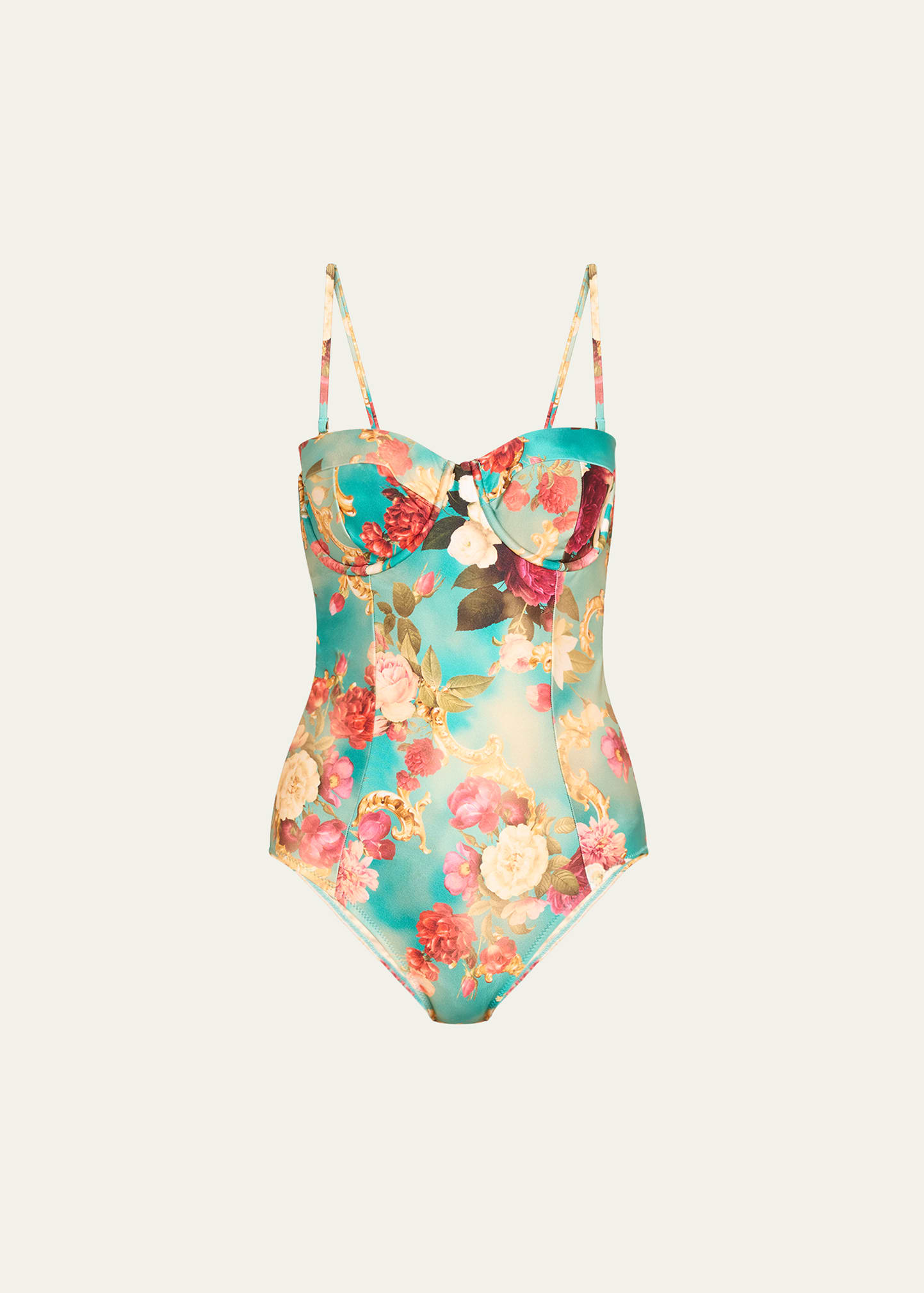 L'agence Swim Amie Roses Underwire Bandeau One-piece Swimsuit In Multi