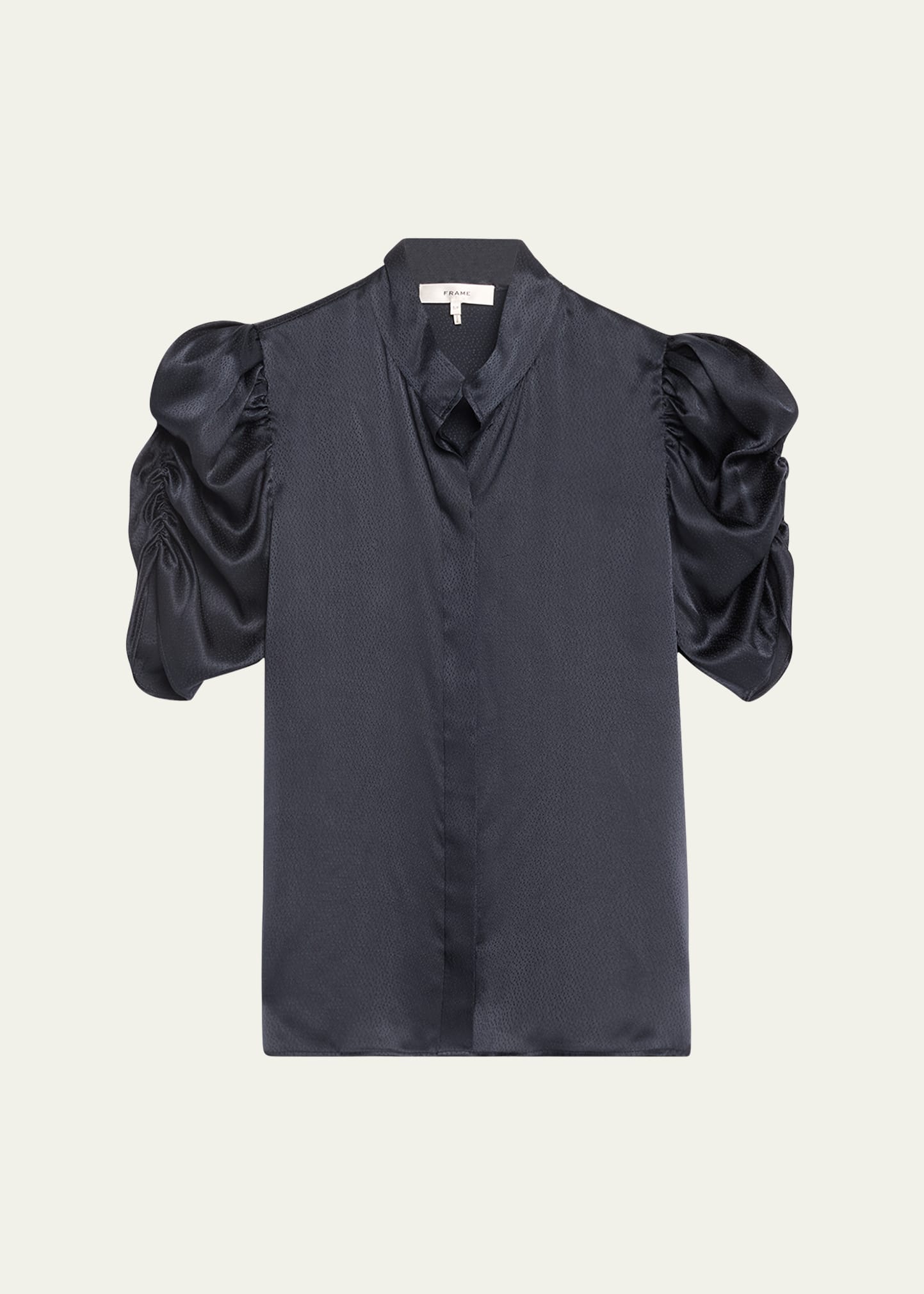 Frame Puff Sleeve Silk Button-up Shirt In Navy