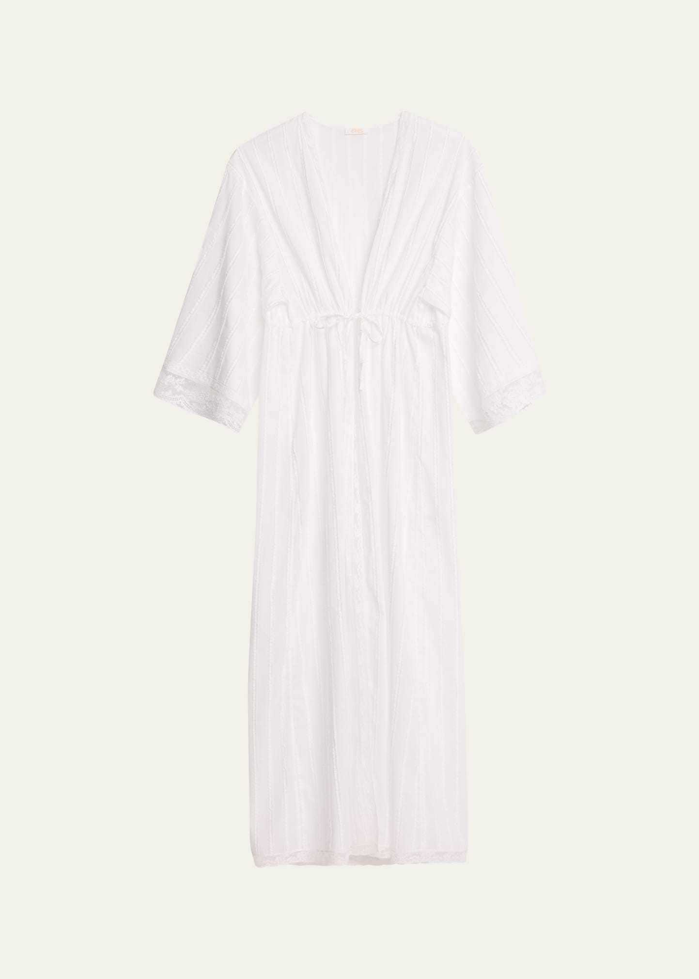 Shop Eres Lactee Striped Lace-trim Cotton Robe In Blanc