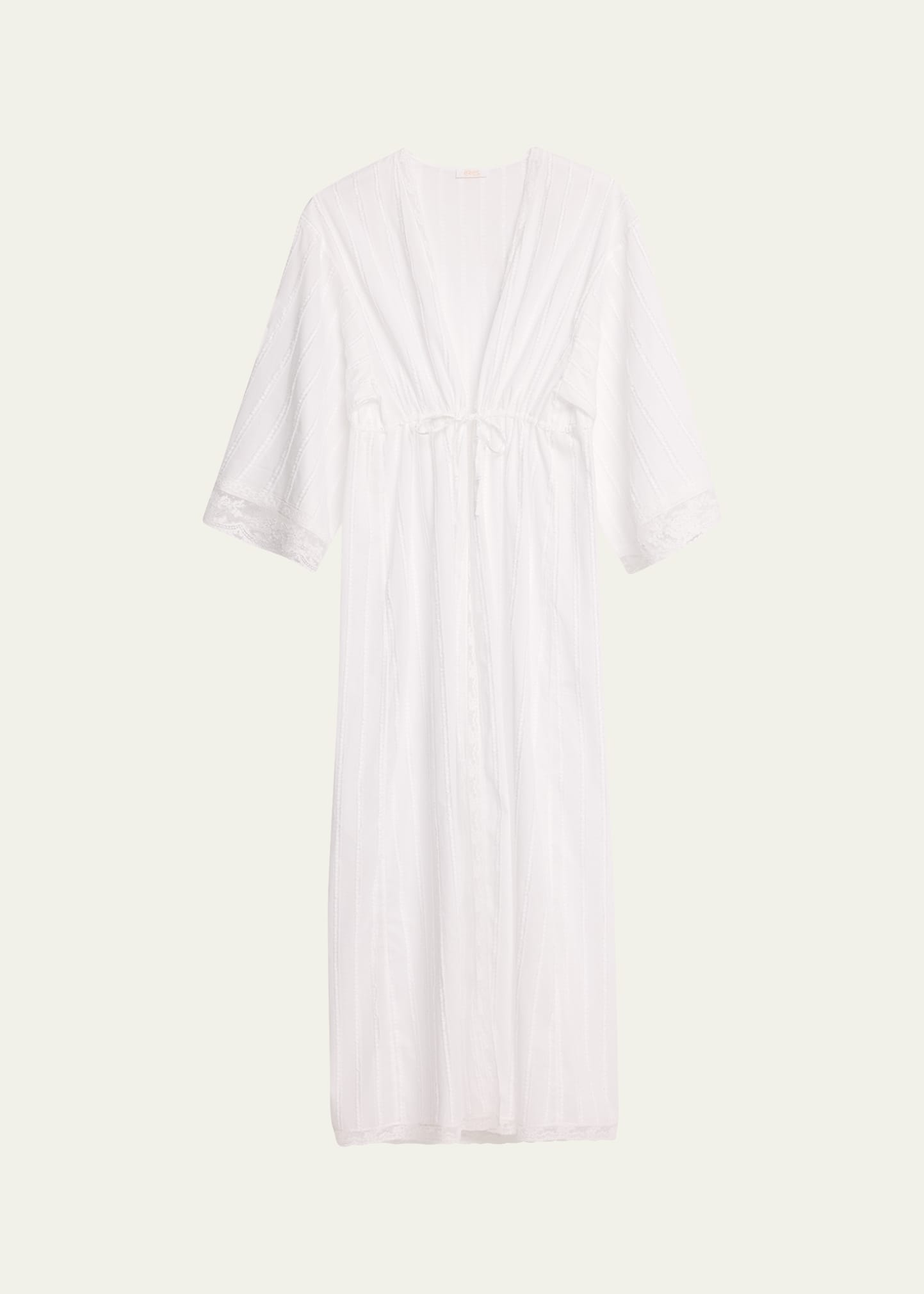Eres Lactee Striped Lace-trim Cotton Robe In Blanc