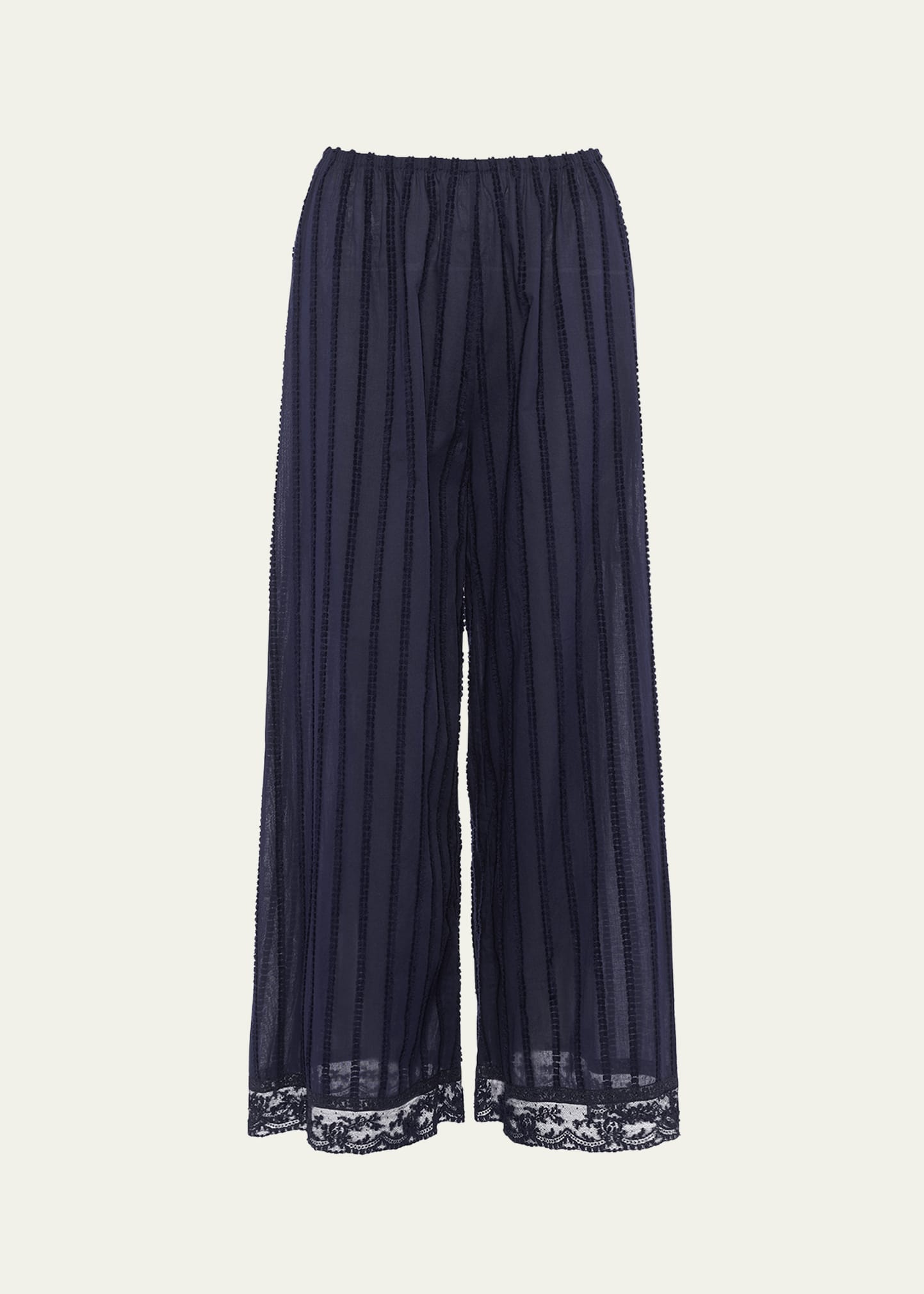 Shop Eres Coton Striped Lace-trim Cropped Lounge Pants In Ciel De Nuit