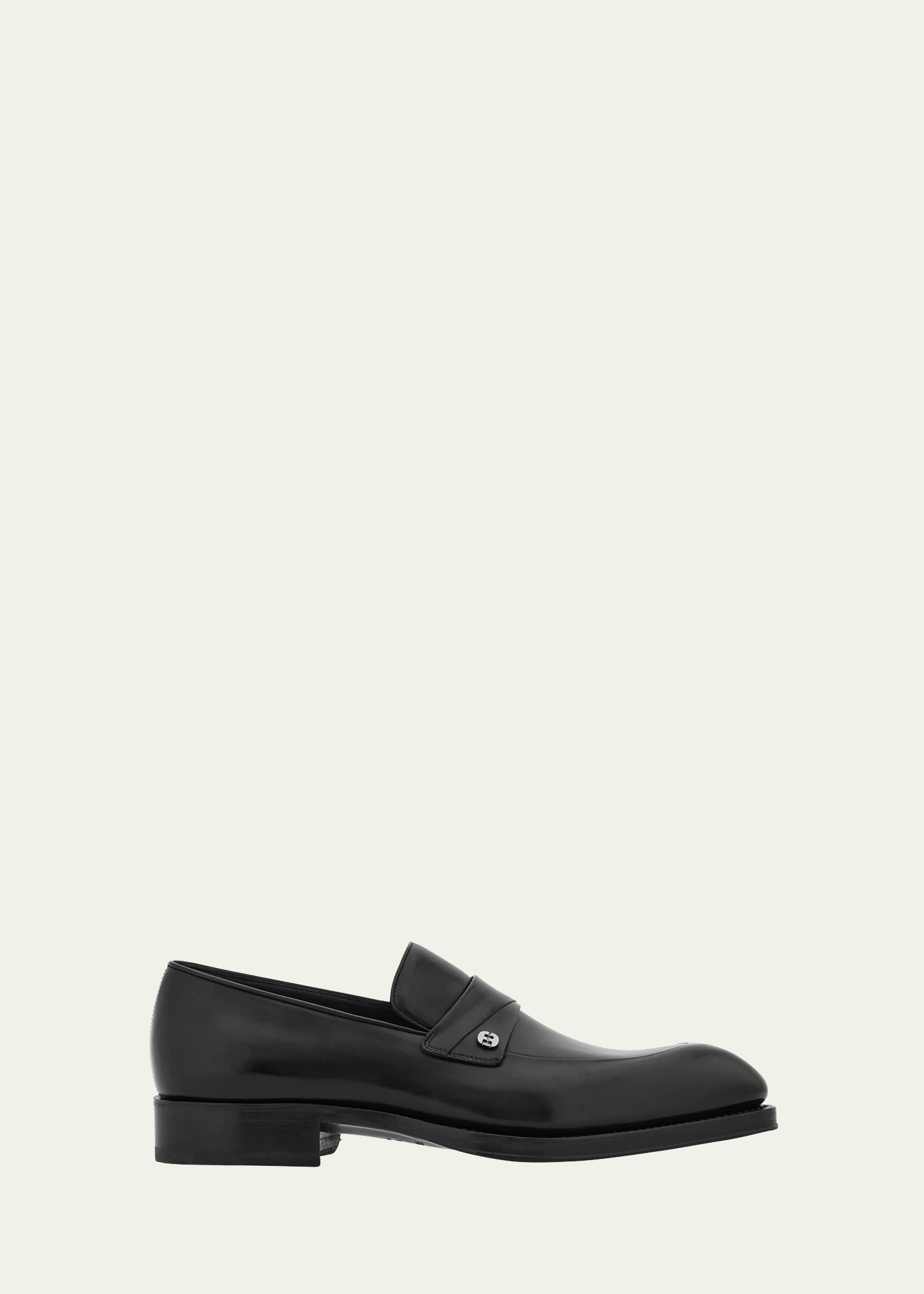 Shop Ferragamo Men's Cantore Tramezza Calfskin Penny Loafers In Black