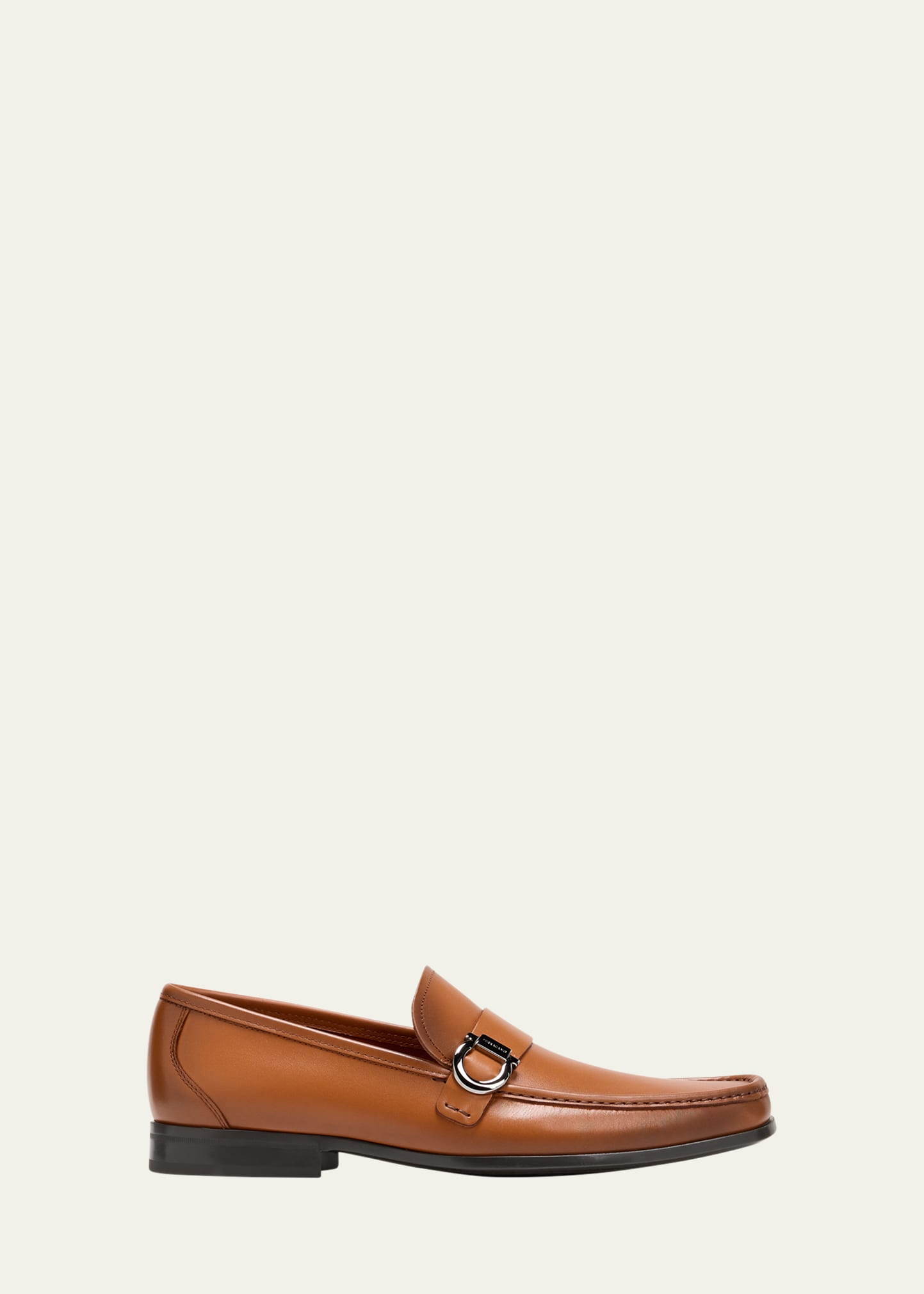 Shop Ferragamo Men's Caspian Gancio Rubber-sole Leather Loafers In Cognac