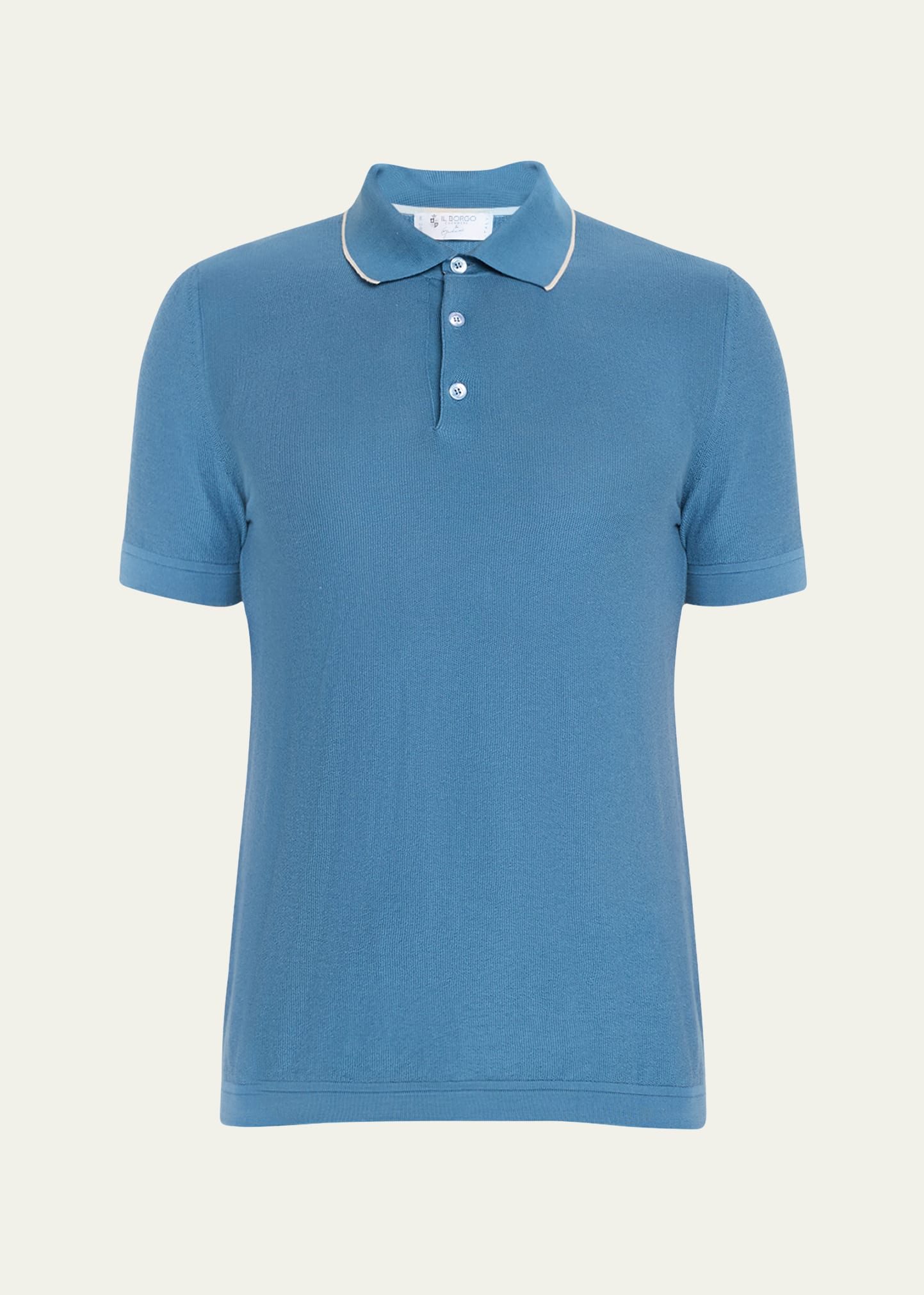 Il Borgo Men's Cotton Pique Polo Sweater With Tipping In Light Blue Nl0130