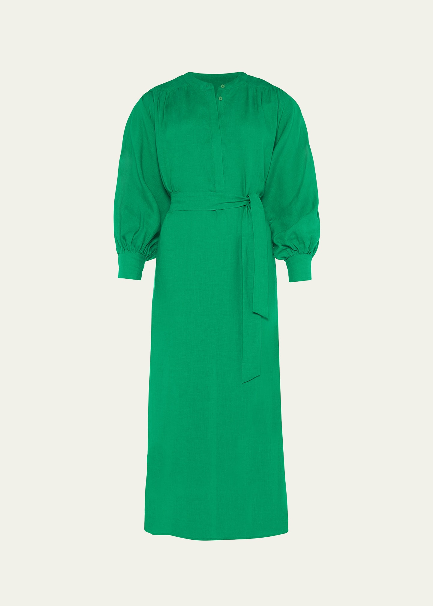 Shop Eres Aimee Belted Long-sleeve Linen Maxi Dress In Fou