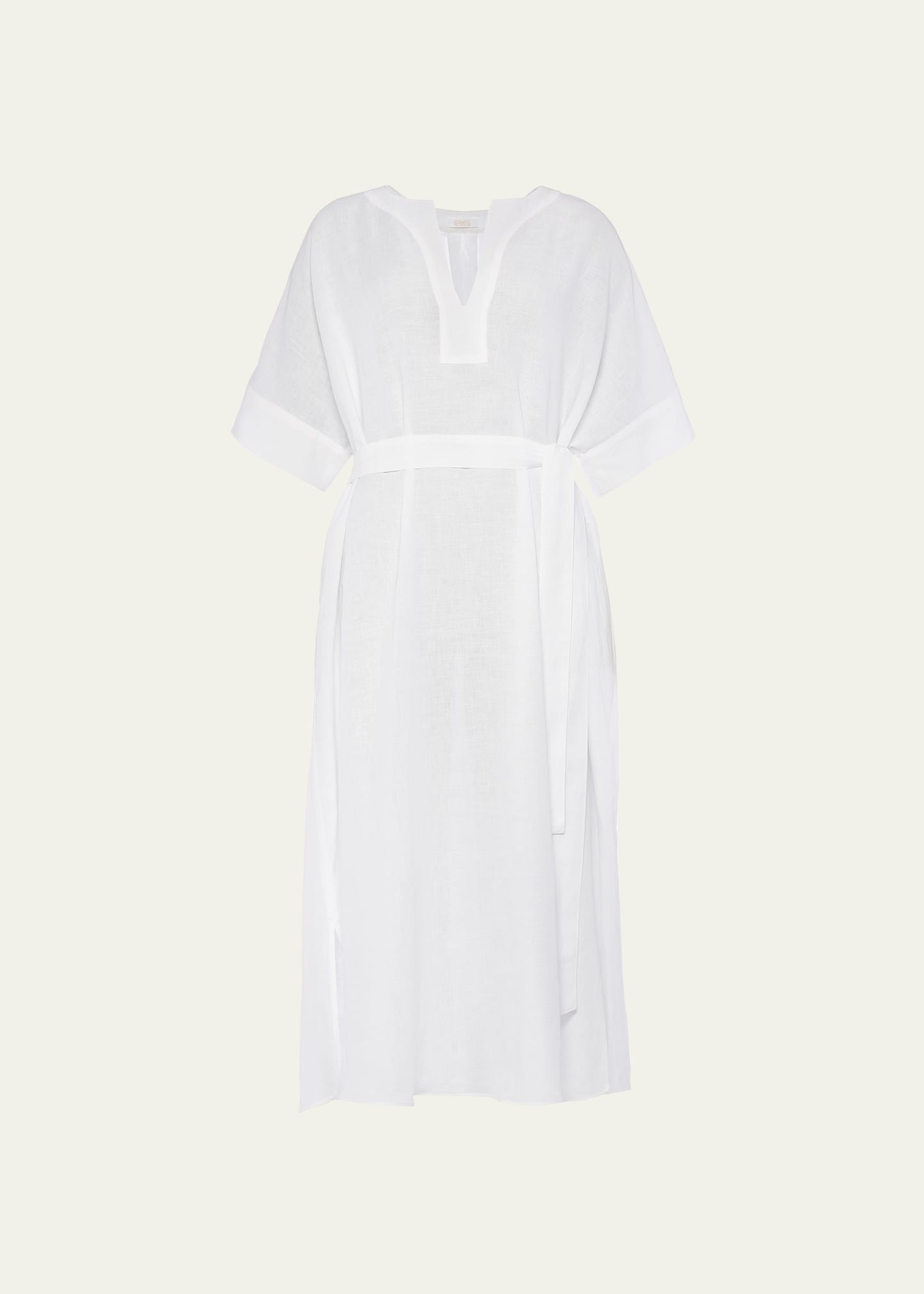 Eres Bibi Linen Kaftan Dress In Blanc