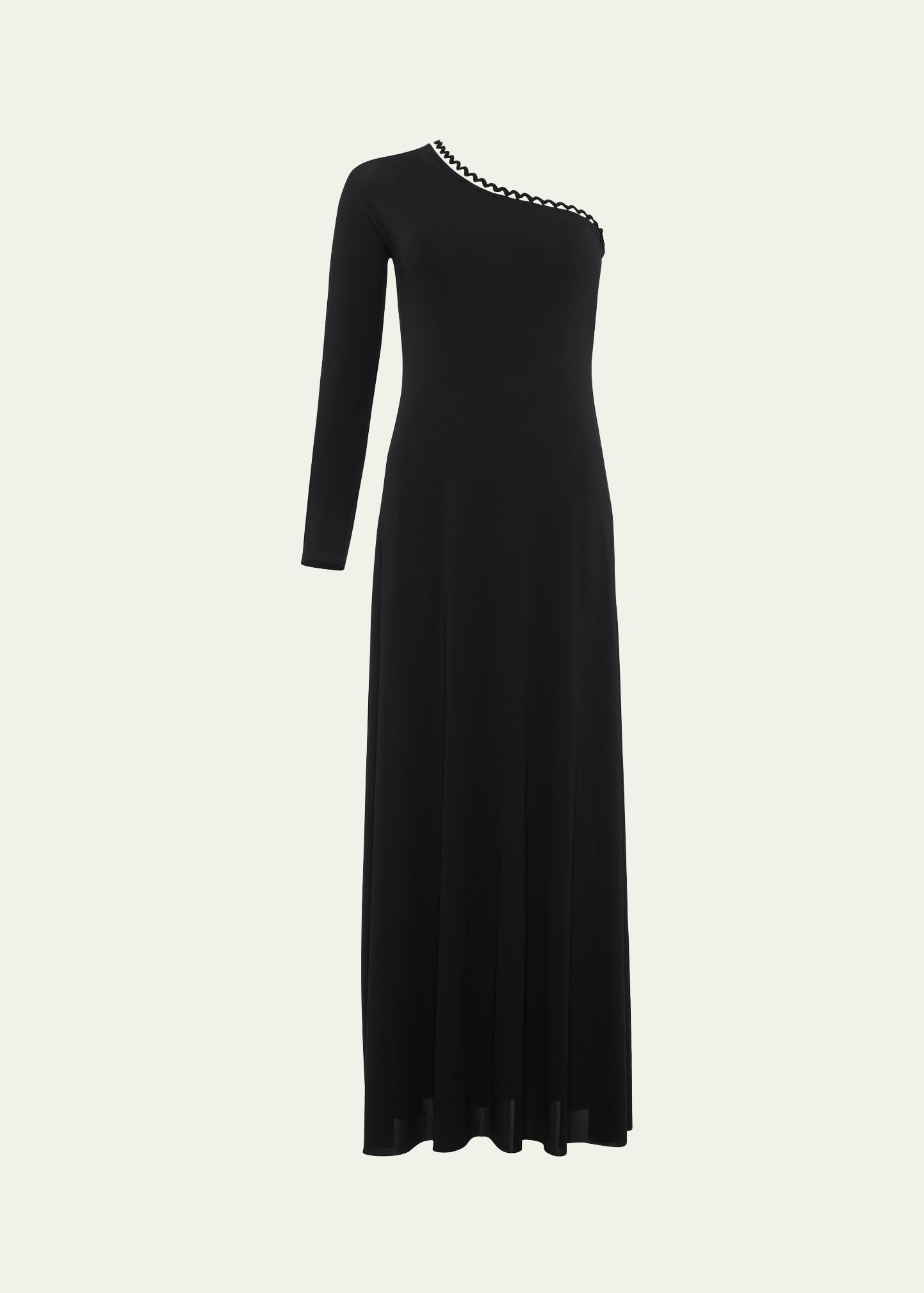 Shop Eres Play One-shoulder Ric Rac-trim Long Dress In Noir
