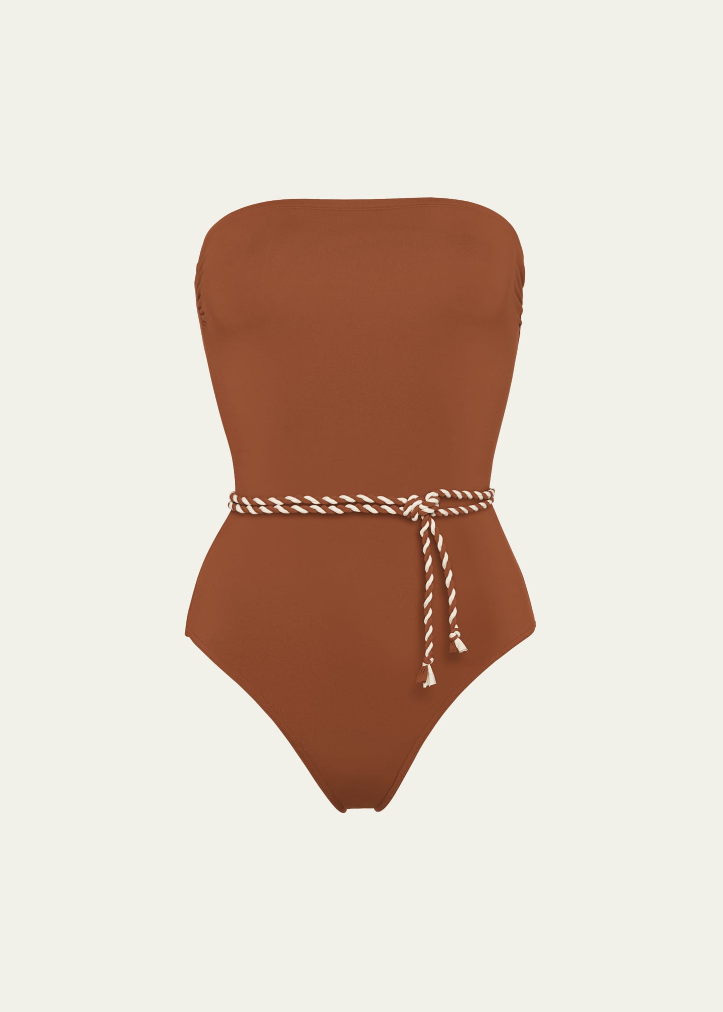 Shop Eres Majorette Belted Strapless One-piece Swimsuit In Caramelopercale