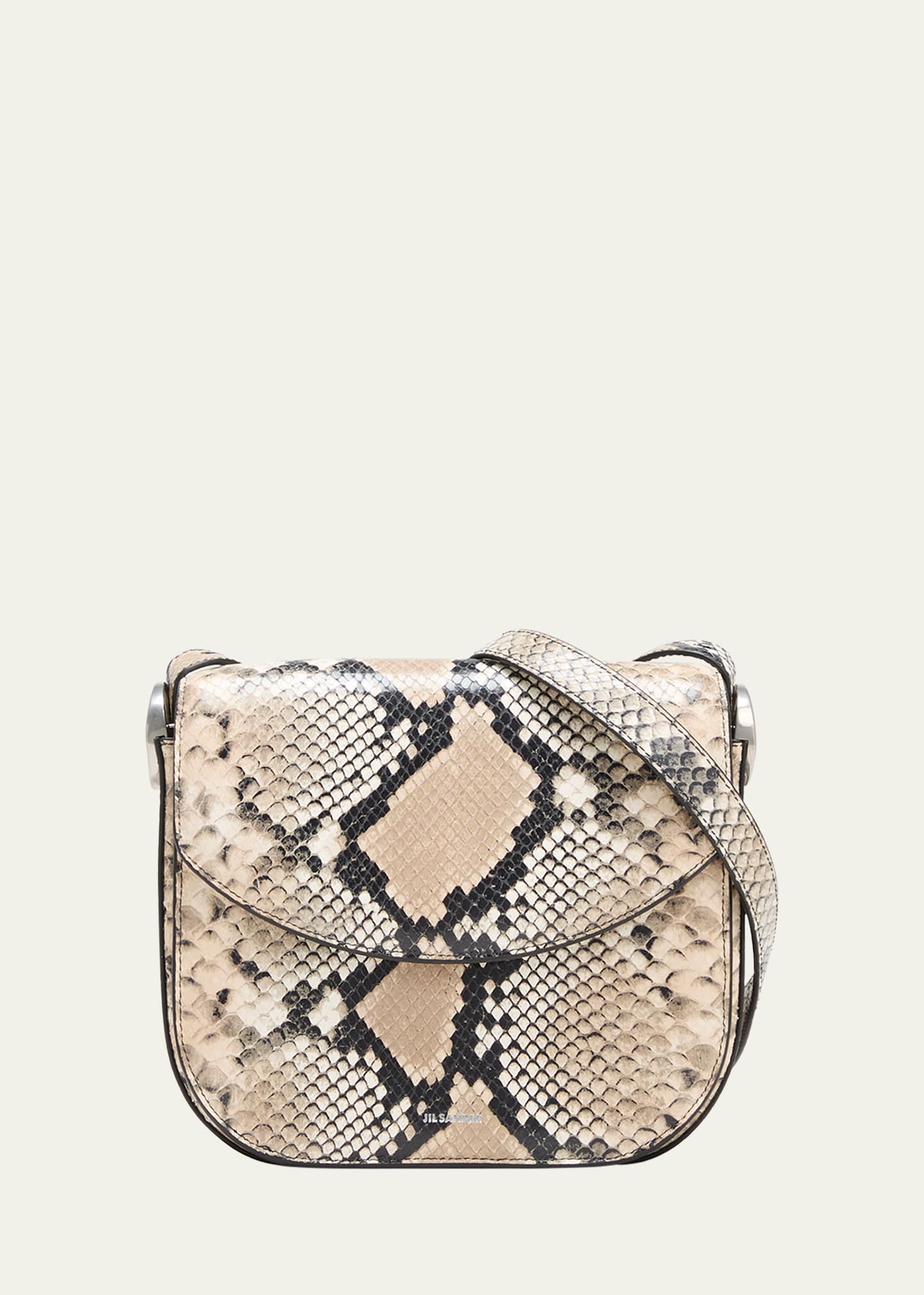Shop Jil Sander Coin Medium Python-print Leather Crossbody Bag In Hazelnut