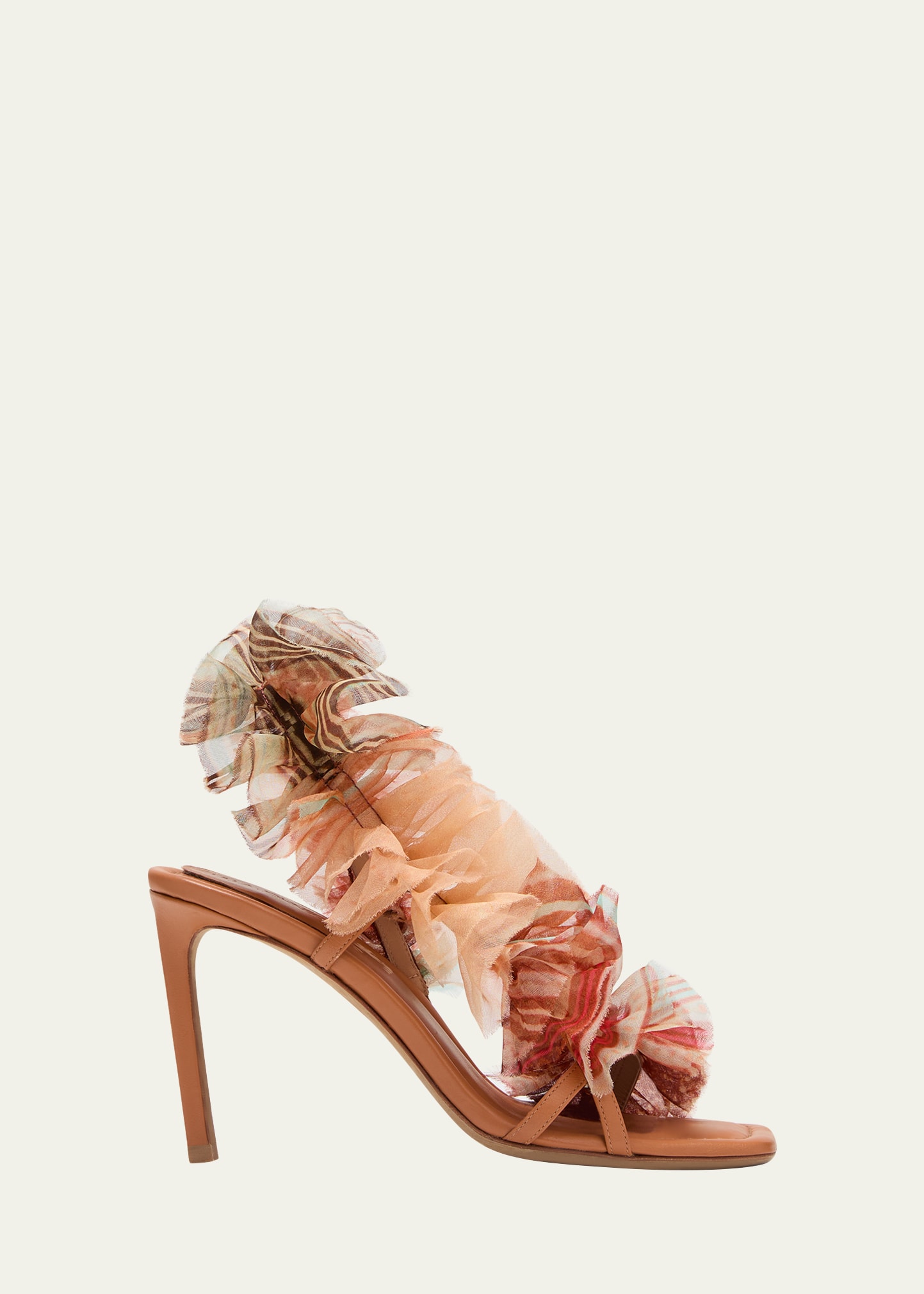 Ulla Johnson Ruffle Stiletto Slingback Sandals In Lightpastel Brown