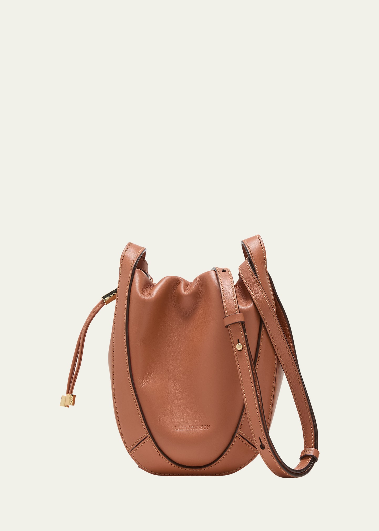 Ulla Johnson Lee Pouch Drawstring Leather Bucket Bag In Pecan Brown