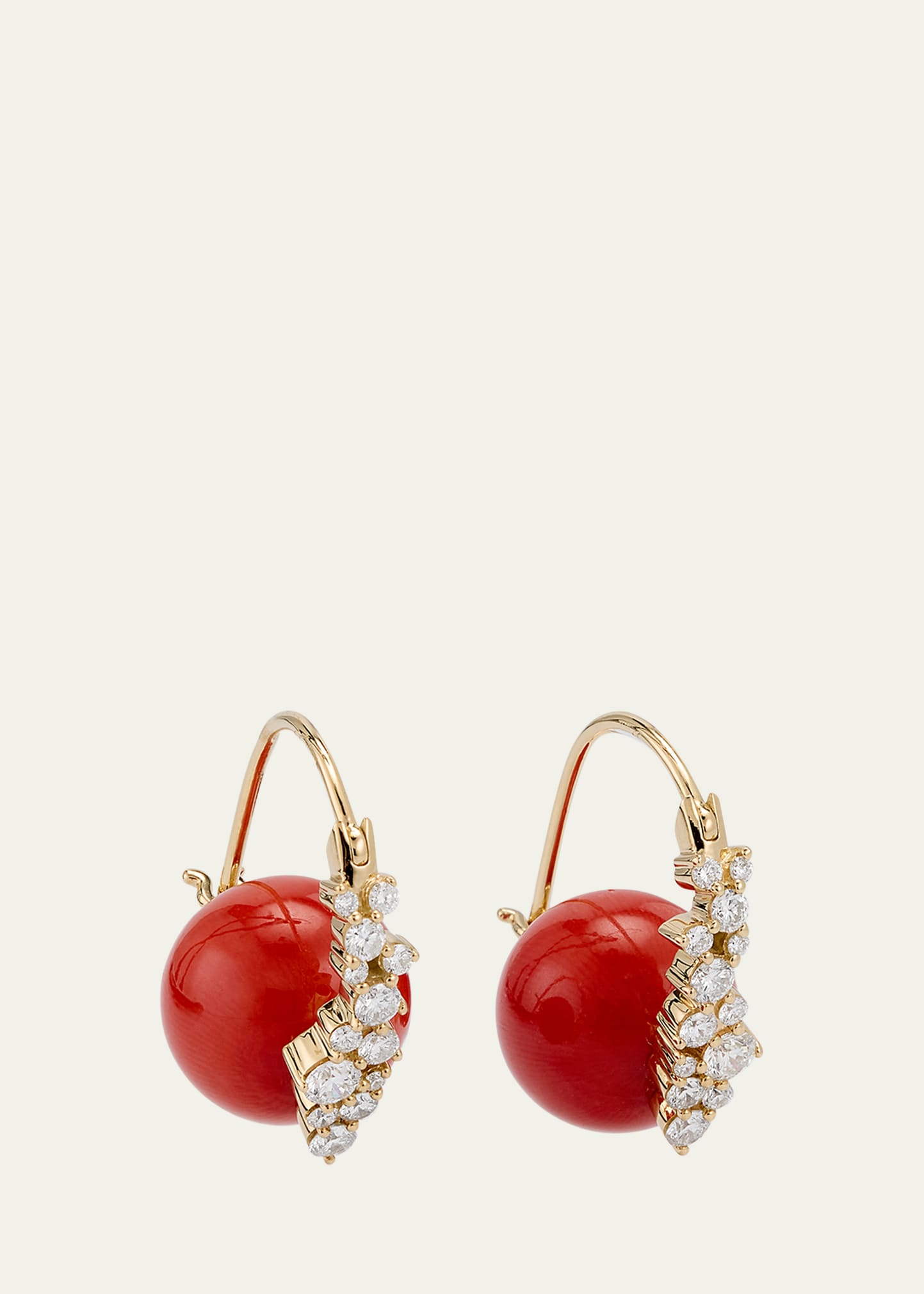 14K Diamond Red Coral Cocktail Earrings