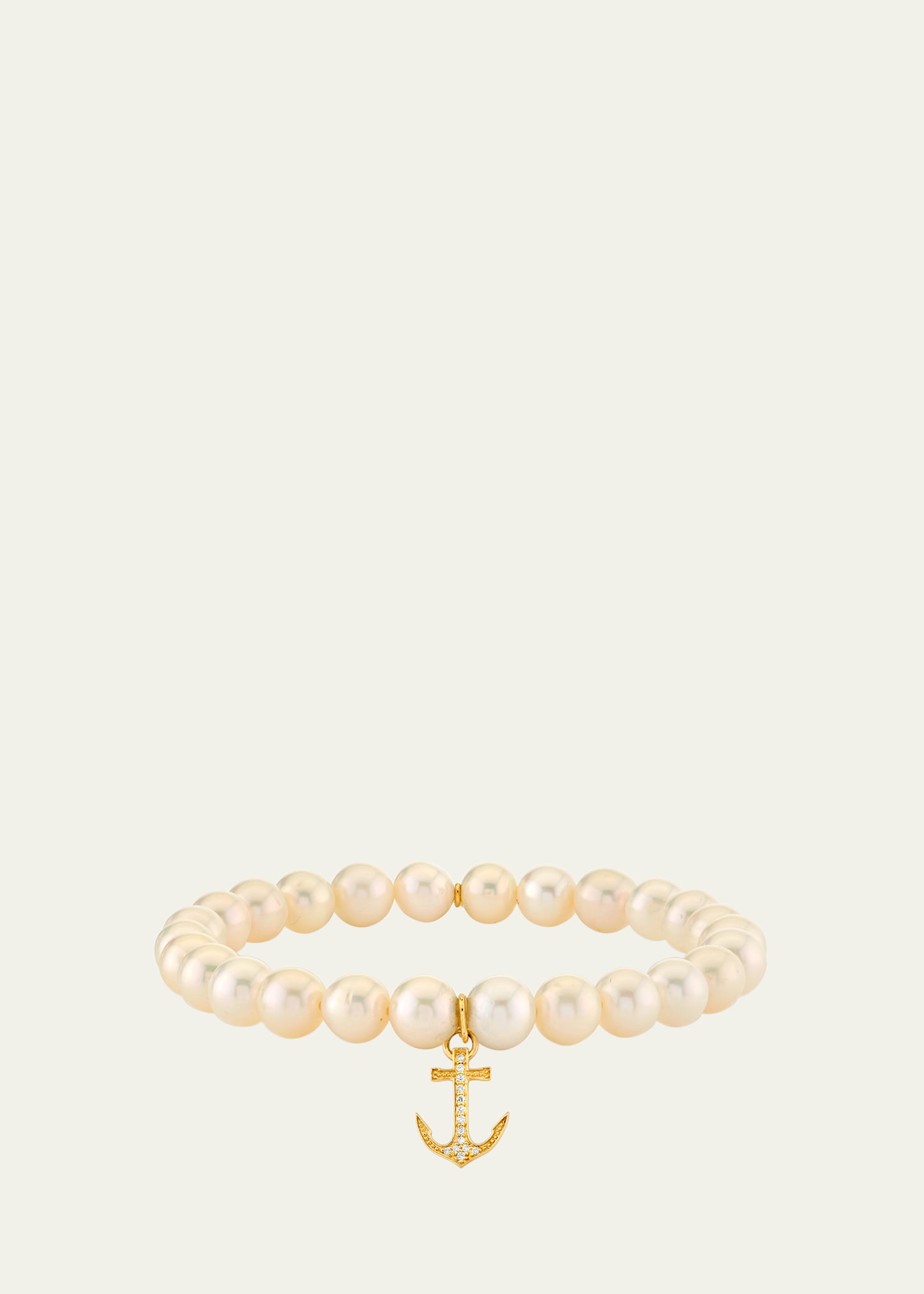 Sydney Evan Small Anchor Charm & Pearl Bracelet In Pink