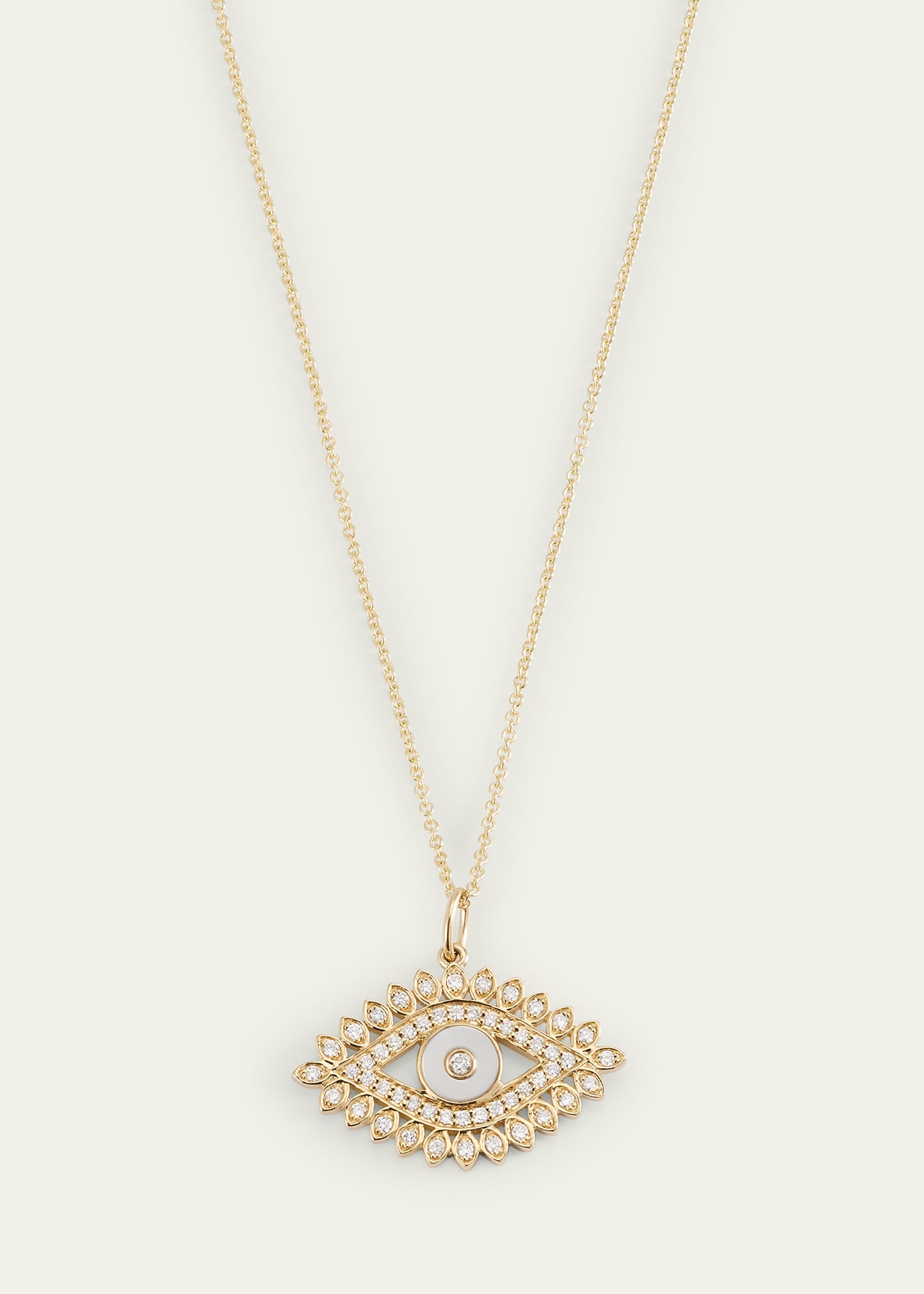 Sydney Evan 14k Yellow Gold Evil Eye Marquise Border With Stone Inlay Charm Necklace In Yg