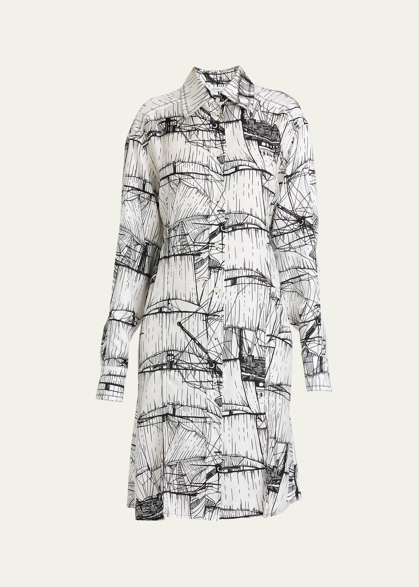 Nautical Printed Silk Shirtdress